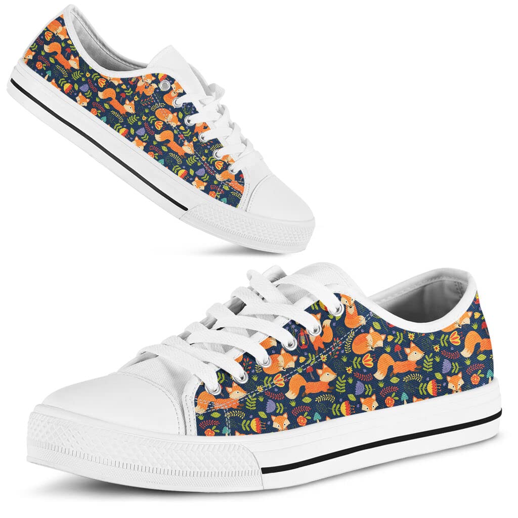 Funny Fox White Canvas Low Top Sneakers for Men & Women - Animal Print Casual Shoes with Gift Box | Perfect for Japanese Culture Lovers, Cosplay & Street Fashion