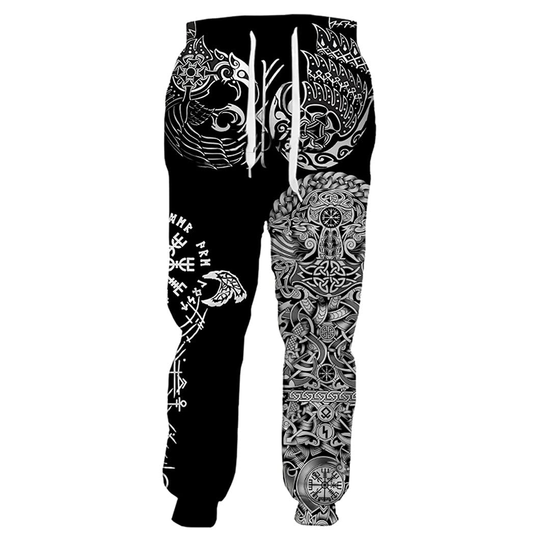3D Viking Tattoo Print Jogger Pants for Men & Women - Hip Hop Harajuku Streetwear, Casual Punk Style Sweatpants - Perfect for Concerts, Raves and Urban Fashion