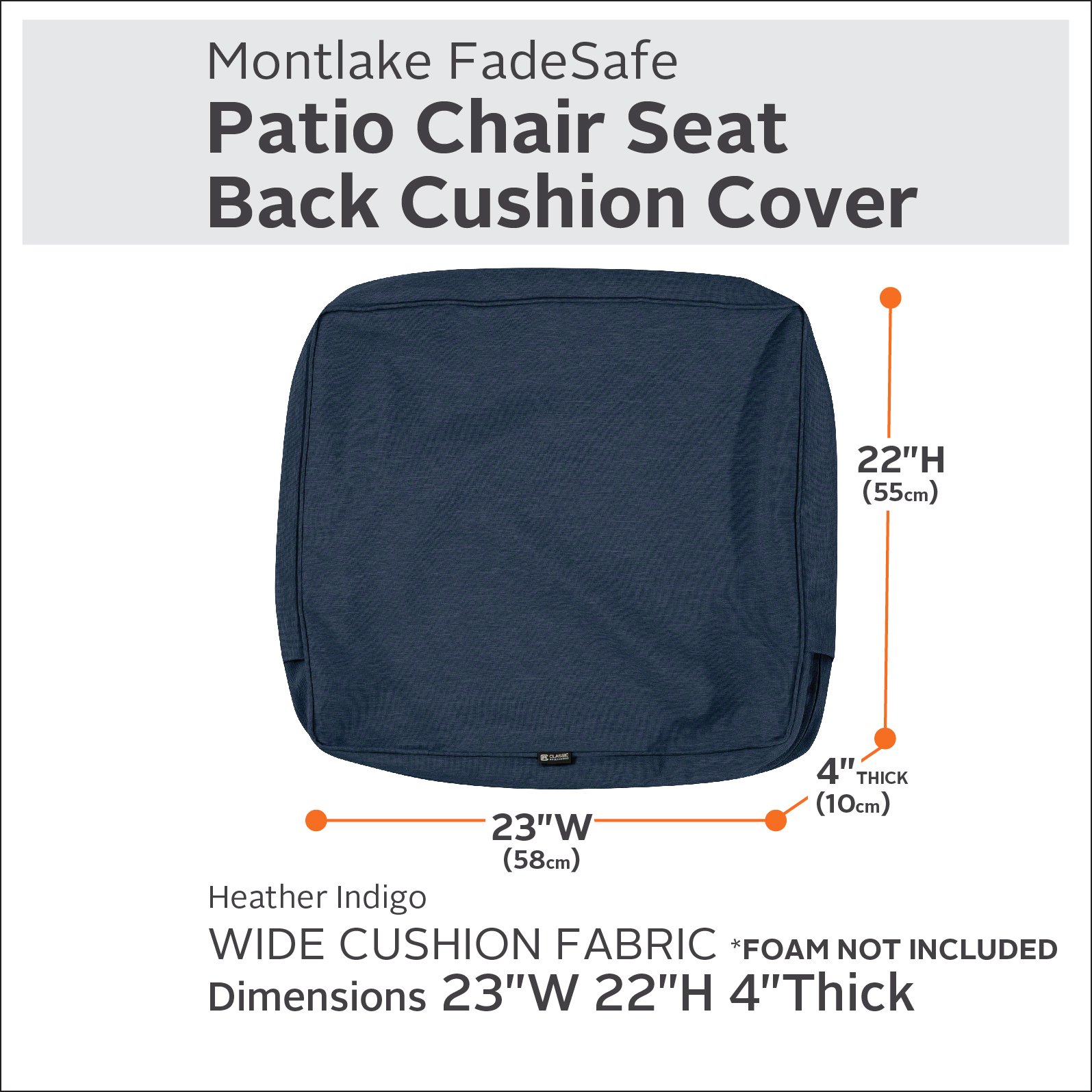 Montlake FadeSafe Water-Resistant 21x21 Patio Cushion Cover - Heather Indigo for Outdoor Dining