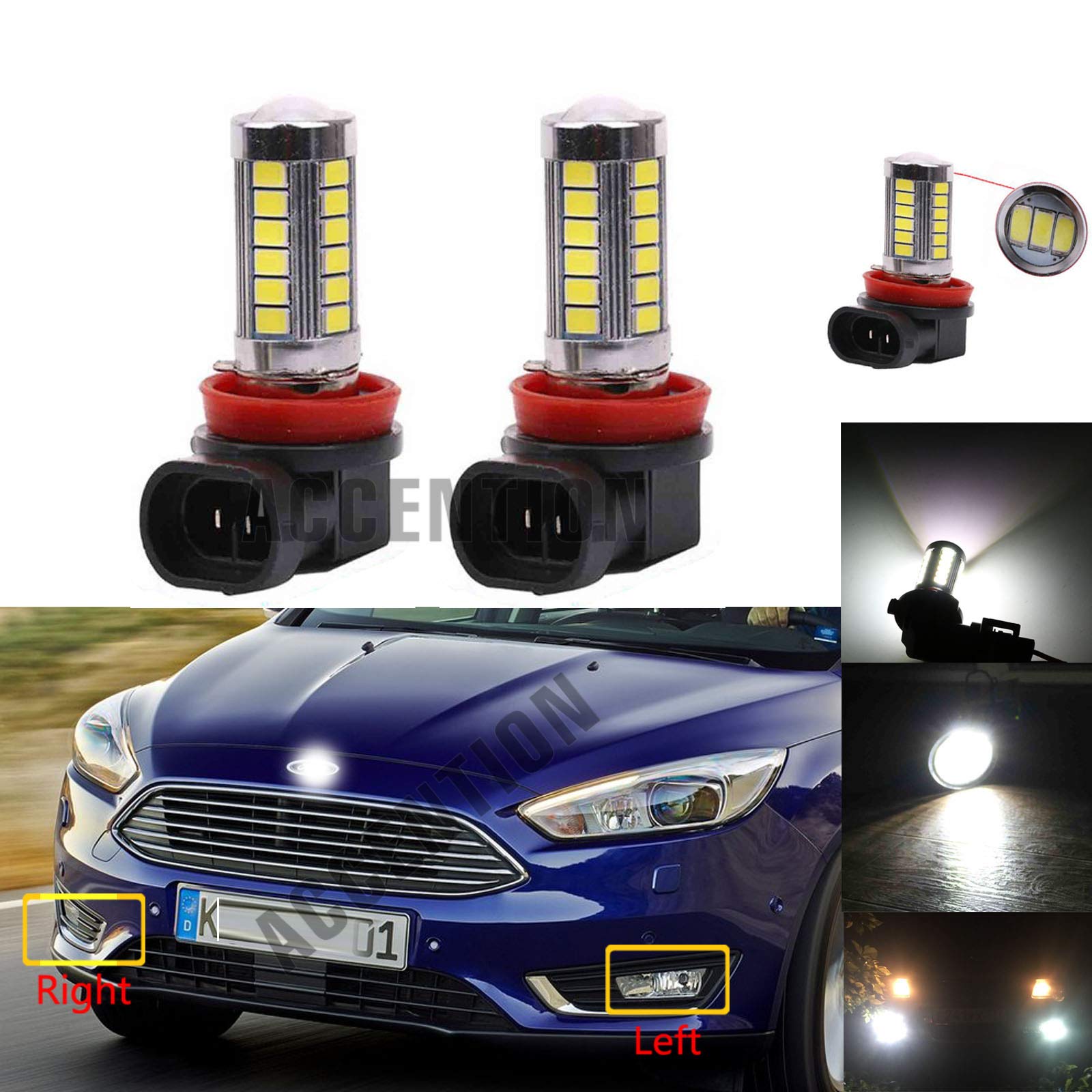 2Pcs LED Fog Light Bulbs for Ford Focus 2015-2018 | Super Bright 6000K White | Plug & Play Replacement | Perfect for Night Driving & Foggy Conditions