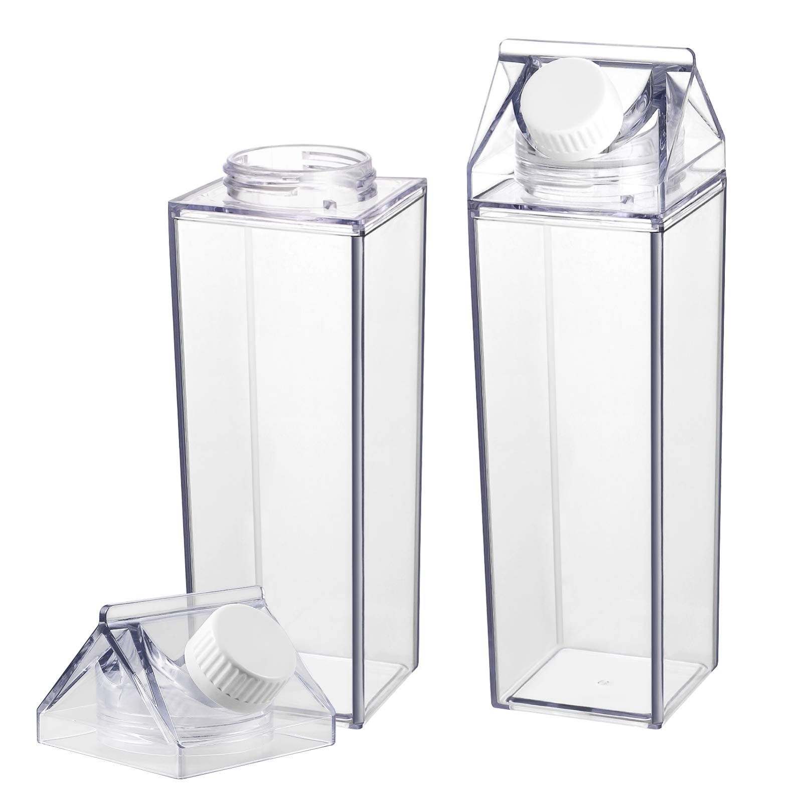 Cabilock 2-Pack Clear Square Drink Containers for Fridge - BPA-Free Leak Proof Water Bottles for Women, Juice Storage, Sports & Travel - Kawaii Aesthetic Portable Carton Design for Office, Gym & Outdoor Activities