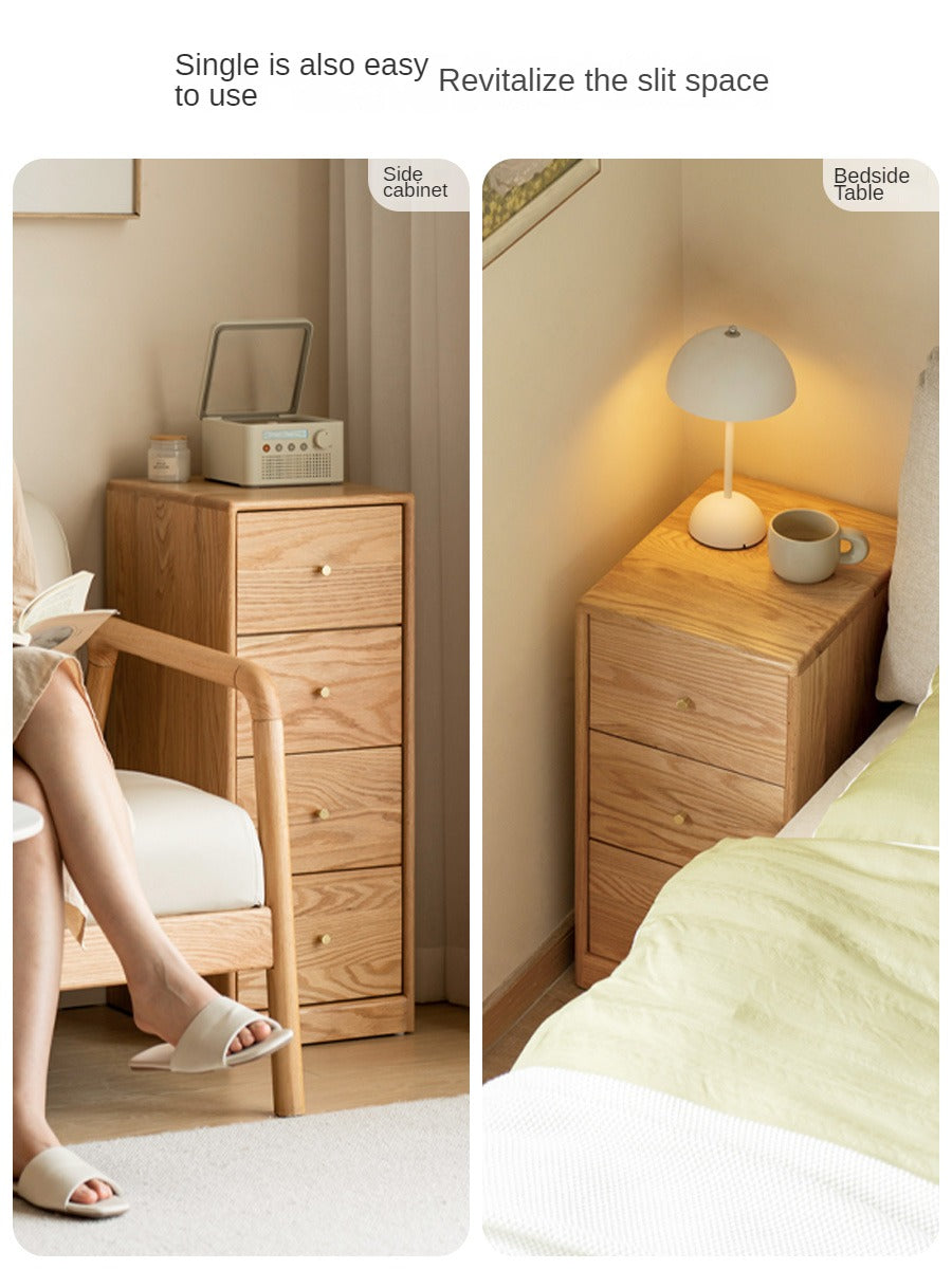 Solid Oak & Beech Wood Side Cabinet - Multi-Functional Storage Organizer for Living Room, Bedroom, or Office