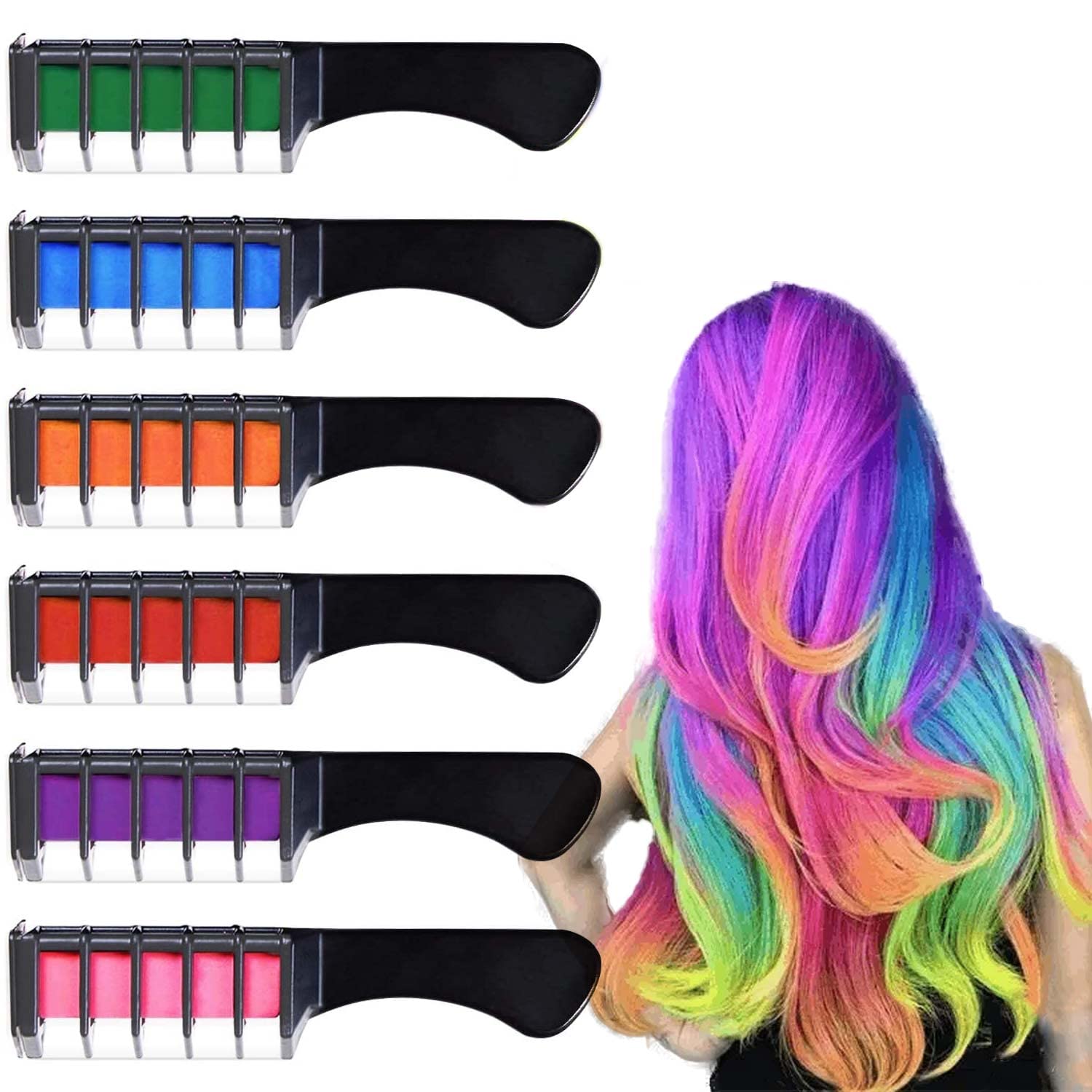 6pcs Temporary Hair Chalk Comb Set - Washable Hair Color Pens & Bright Hair Dye Cream for Kids | Perfect for Girls' Gifts, Cosplay, Halloween & Christmas | Fun Party Makeup & Children's Day Activities