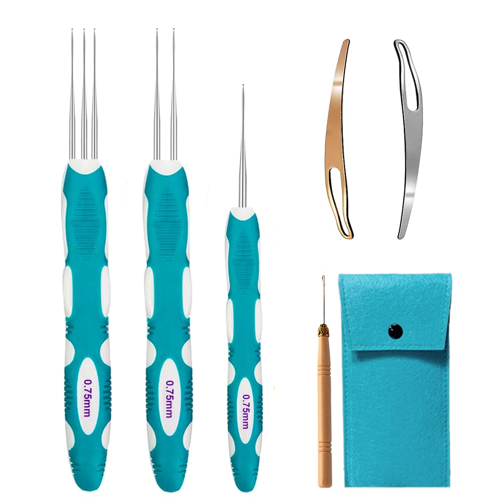 Dreadlocks Crochet Hooks Set with Ergonomic Handle - 0.75mm Professional Hair Crochet Needles for Loc Braiding & Hair Extensions - Perfect for Salon Styling, DIY Hair Care & Natural Hair Maintenance