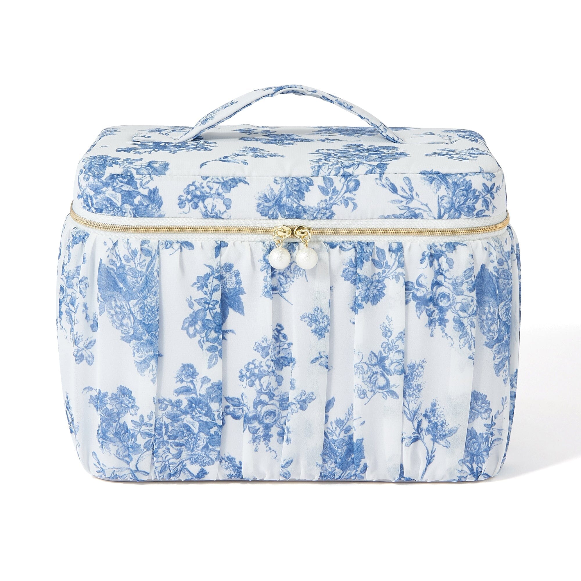 Classic Floral Vanity Pouch - Large Makeup Bag for Women, Navy Blue Cosmetic Organizer - Perfect for Travel, Gym & Everyday Essentials Storage