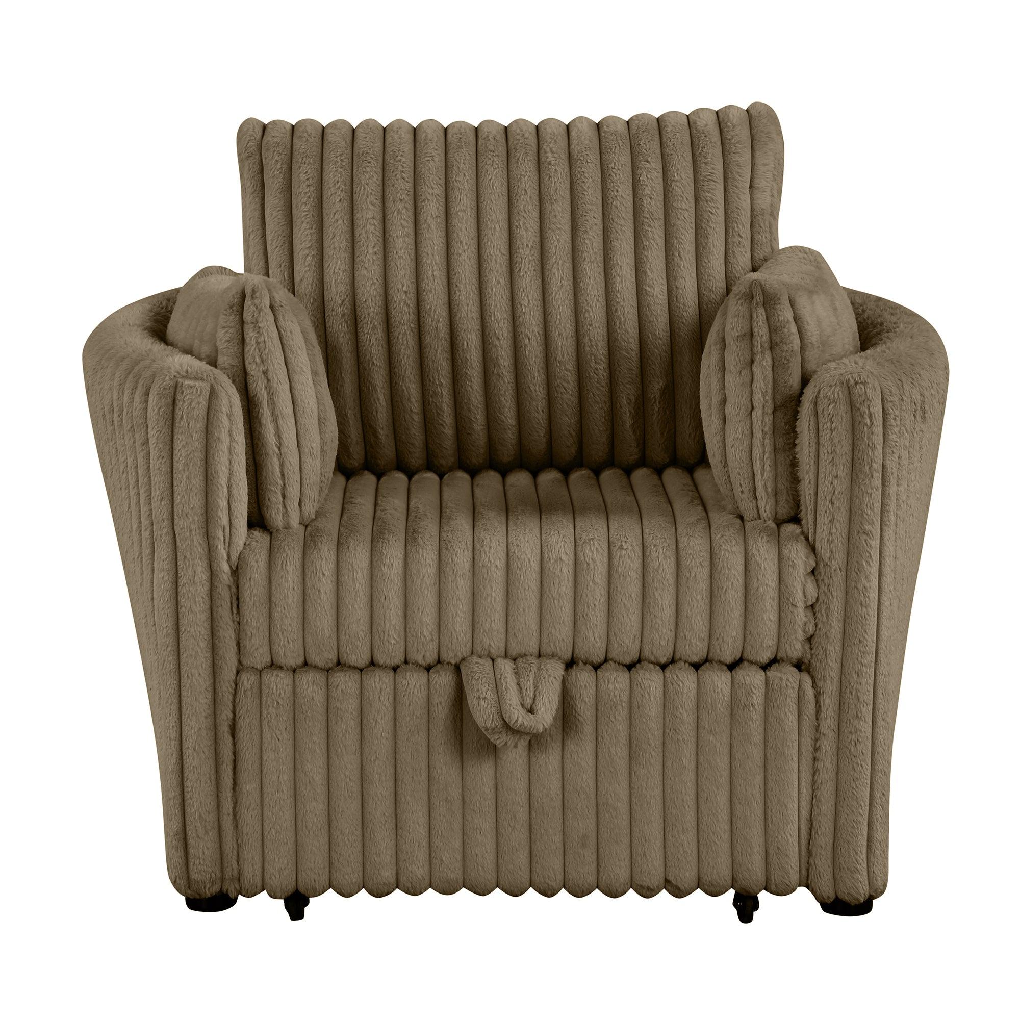 Luxury Brown Faux Fur Oversized Convertible Sectional Sofa - Sleeper Sofa, Daybed & Chair with 2 Pillows & USB Charging Ports - Perfect for Living Room, Home Theater & Guest Room Comfort
