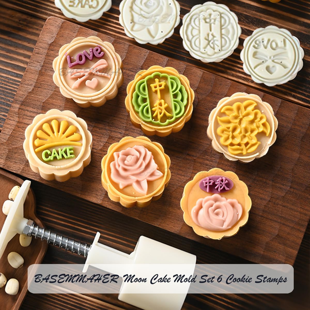 Moon Cake Stamps 6Pcs - DIY Cookie Molds for Mid-Autumn Festival Baking & Dessert Decoration