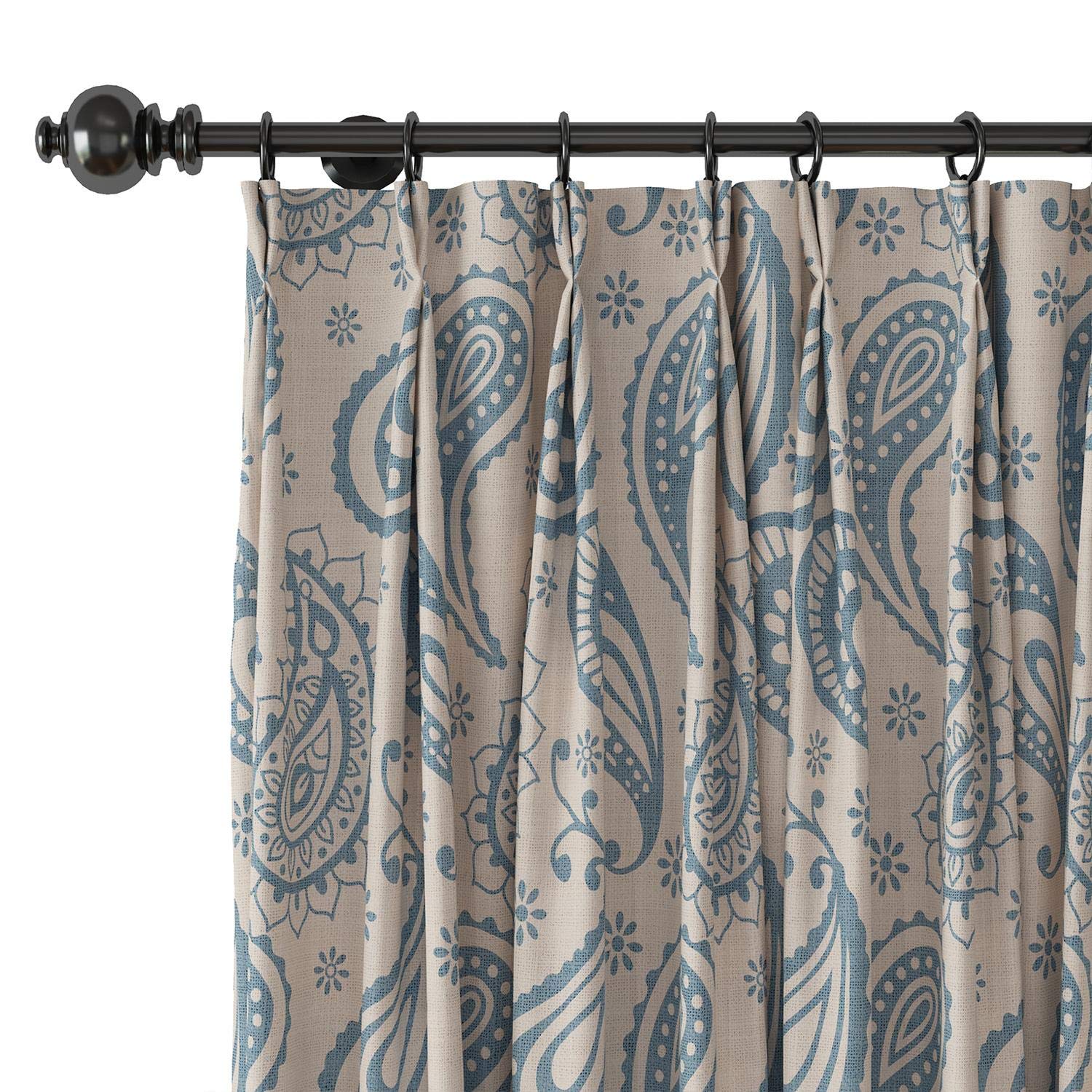 Drapifytex Paisley Light Reducing Linen Curtains - 102 Inch Length Pinch Pleat Window Drapes for Bedroom & Living Room (Blue, 1 Panel) - Perfect for Blackout & Home Decor