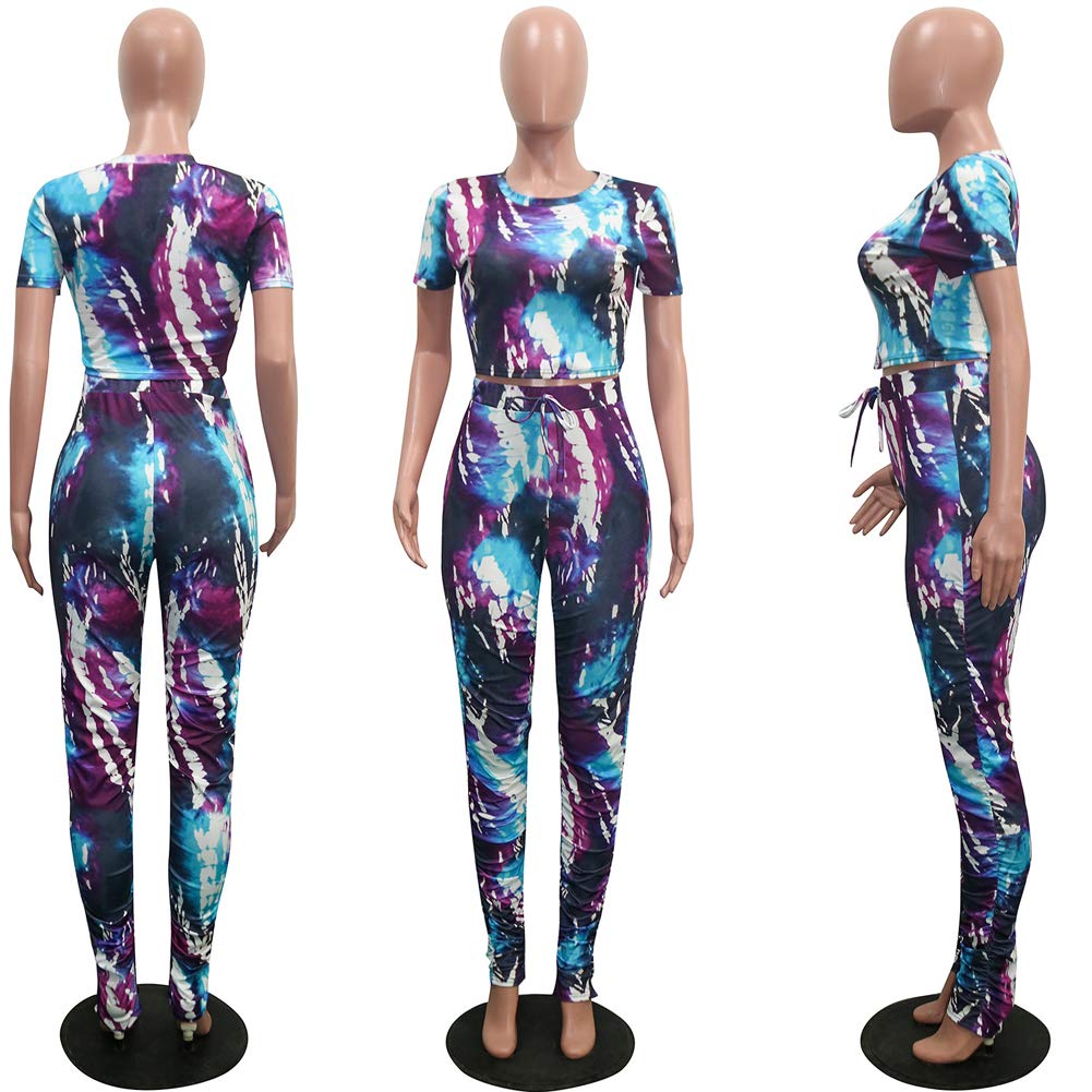 JUNBOON Women's 2 Piece Patchwork Jumpsuit Set - Long Sleeve Crop Top & Bodycon Pants Outfit, Casual Tracksuit for Streetwear, Lounge & Party Wear