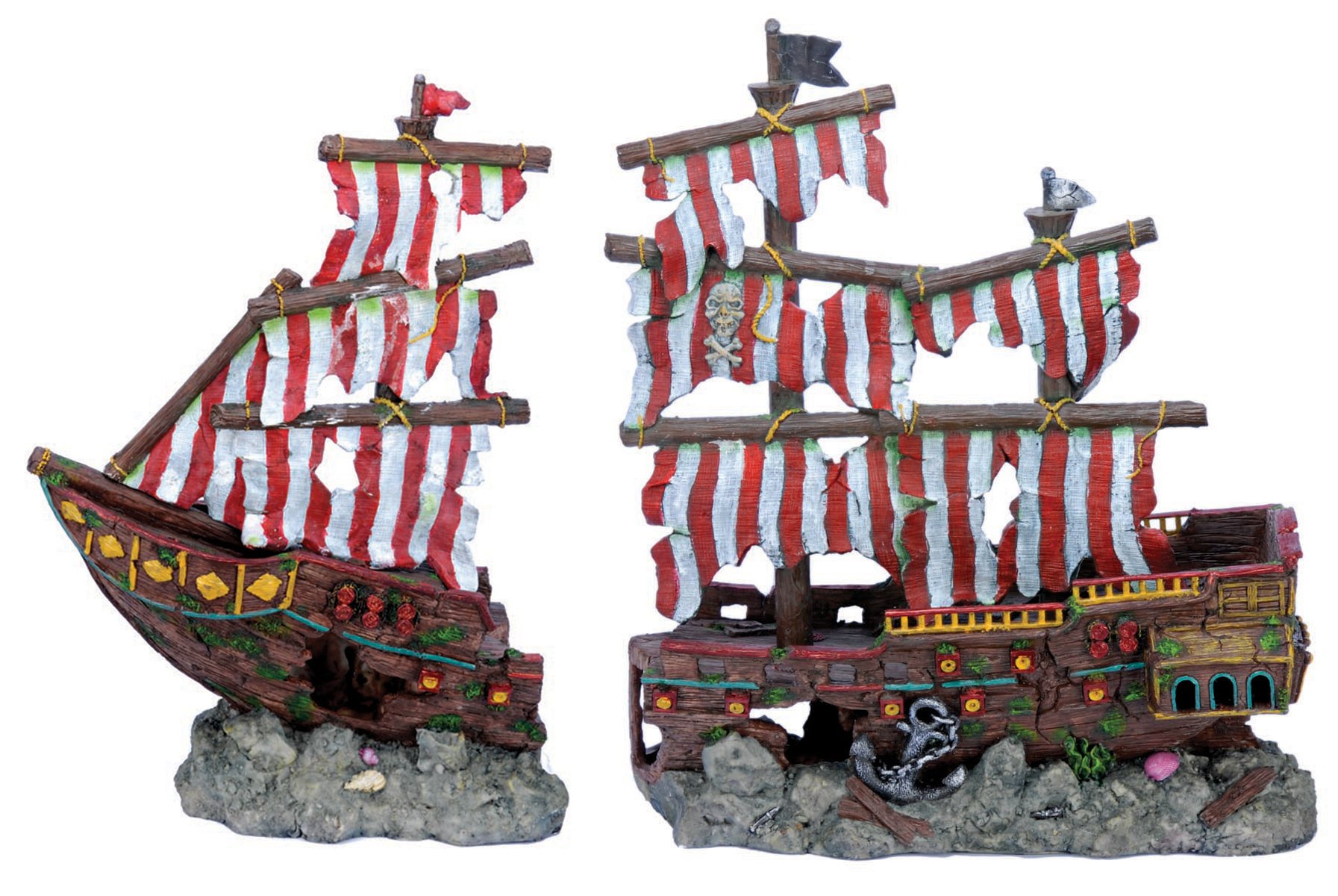 Penn-Plax Striped Sail Shipwreck Aquarium Decoration - Large 2-Piece Set for Freshwater & Saltwater Fish Tanks - Safe for Tropical Fish, Betta, Goldfish - Perfect for Underwater Themed Decor & Fish Hideouts