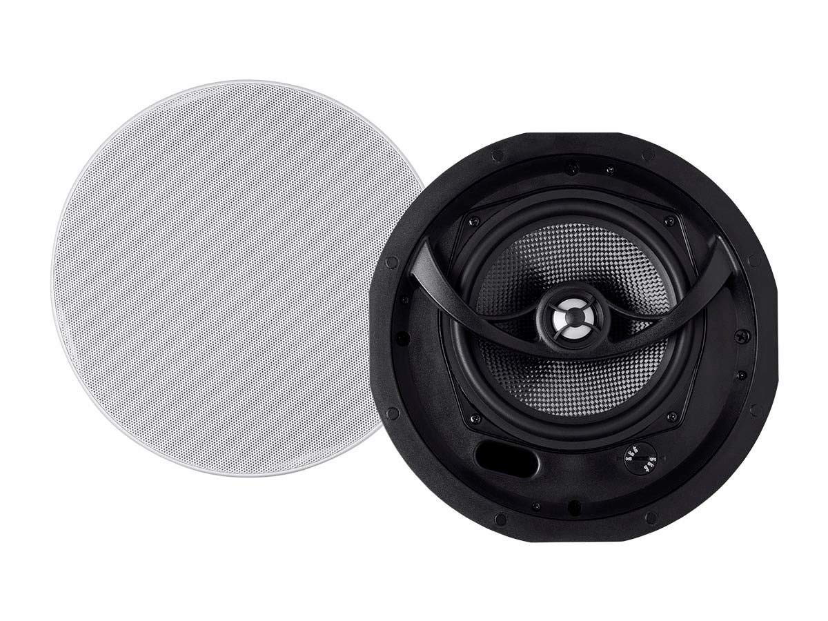 Monoprice Alpha 6.5 Inch 2-Way In-Ceiling Speakers (Pair) - Carbon Fiber Woofers, Paintable Magnetic Grille, High Efficiency for Home Theater & Background Music - Black/White - Perfect for Living Room, Bedroom & Home Audio Systems