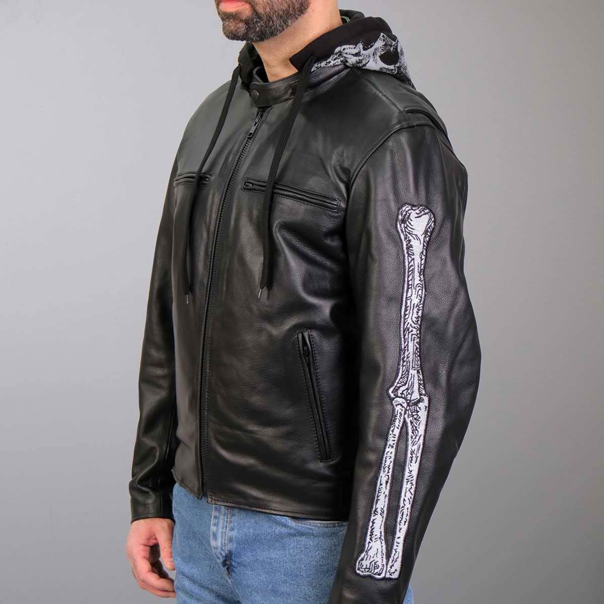 Hot Leathers JKM1031 Men's 'Skull and Bones' Biker Leather Jacket with Flannel Lining - Medium Size, Perfect for Motorcycle Riding, Casual Outfits & Winter Fashion