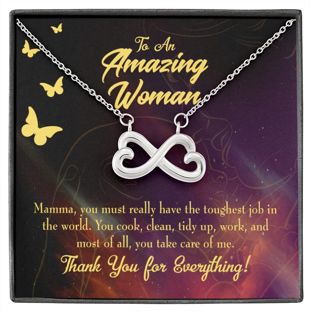Express Your Love Gifts Mother Necklace - Stainless Steel Infinity Pendant with Keepsake Card, Perfect for Mom's Tough Job, Mother's Day, Birthday, Anniversary, or Just Because She Deserves It