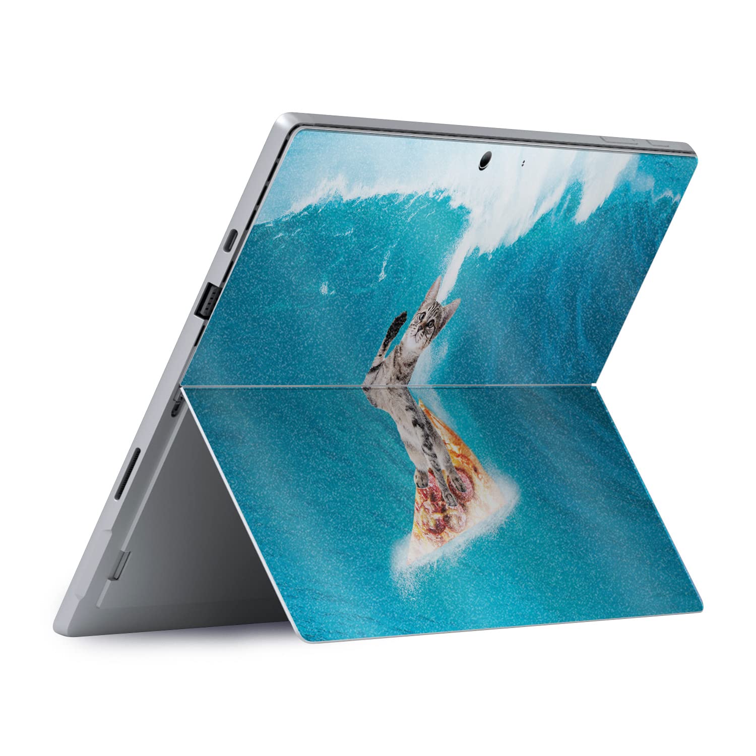 MightySkins Glossy Glitter Skin for Microsoft Surface Pro 8 - Pizza Surfing Kitty Design | Scratch-Resistant Protective Cover with Durable Textured Finish | Easy to Apply & Remove | Made in USA | Perfect for School, Work, and Travel