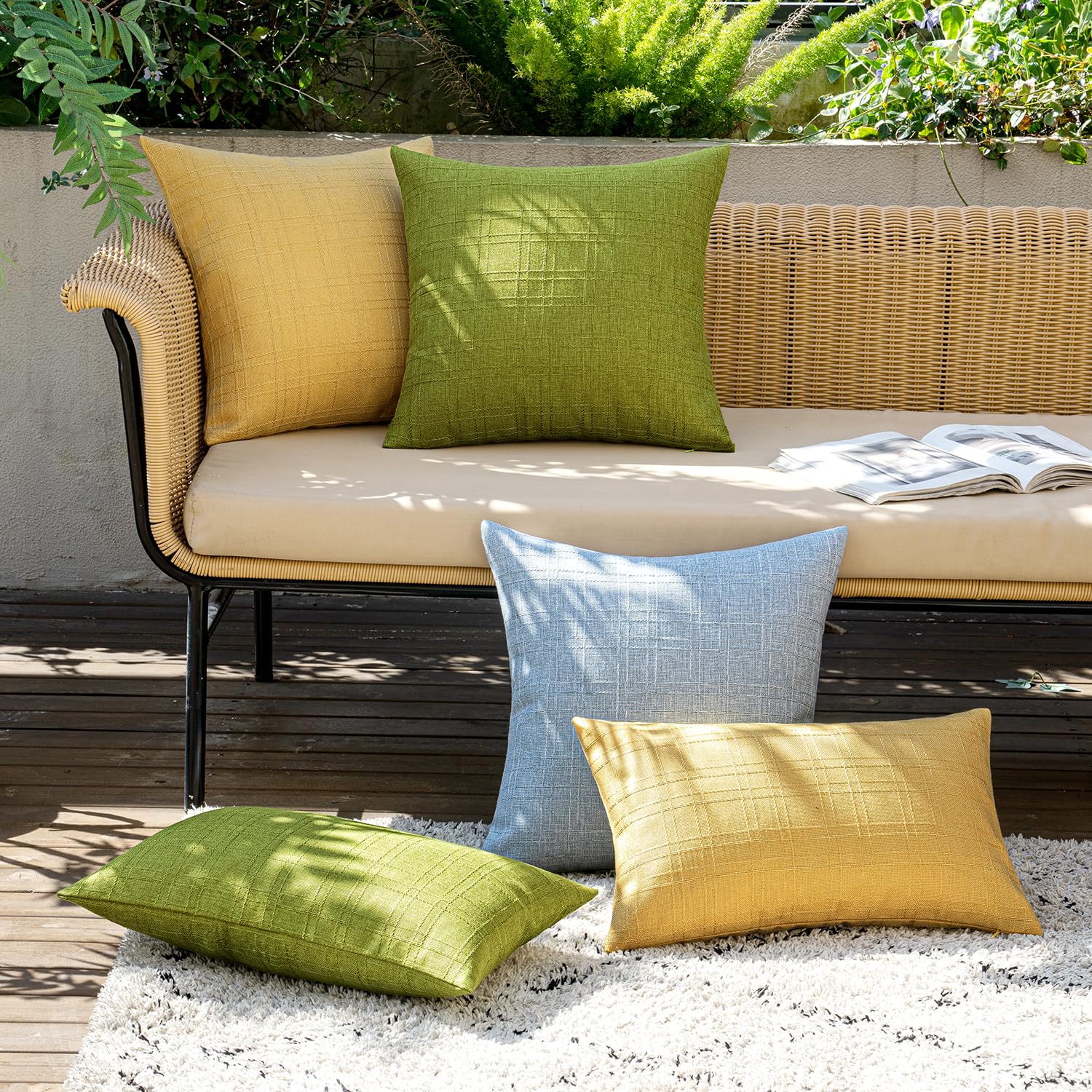 MIULEE Waterproof Outdoor Throw Pillow Covers - Set of 2 (18x18 Inch) Yellow Farmhouse Decorative Cushion Covers for Patio, Garden, Tent, Sofa & Couch - Weather Resistant & Durable | Perfect for Outdoor Furniture, Camping & Home Decor