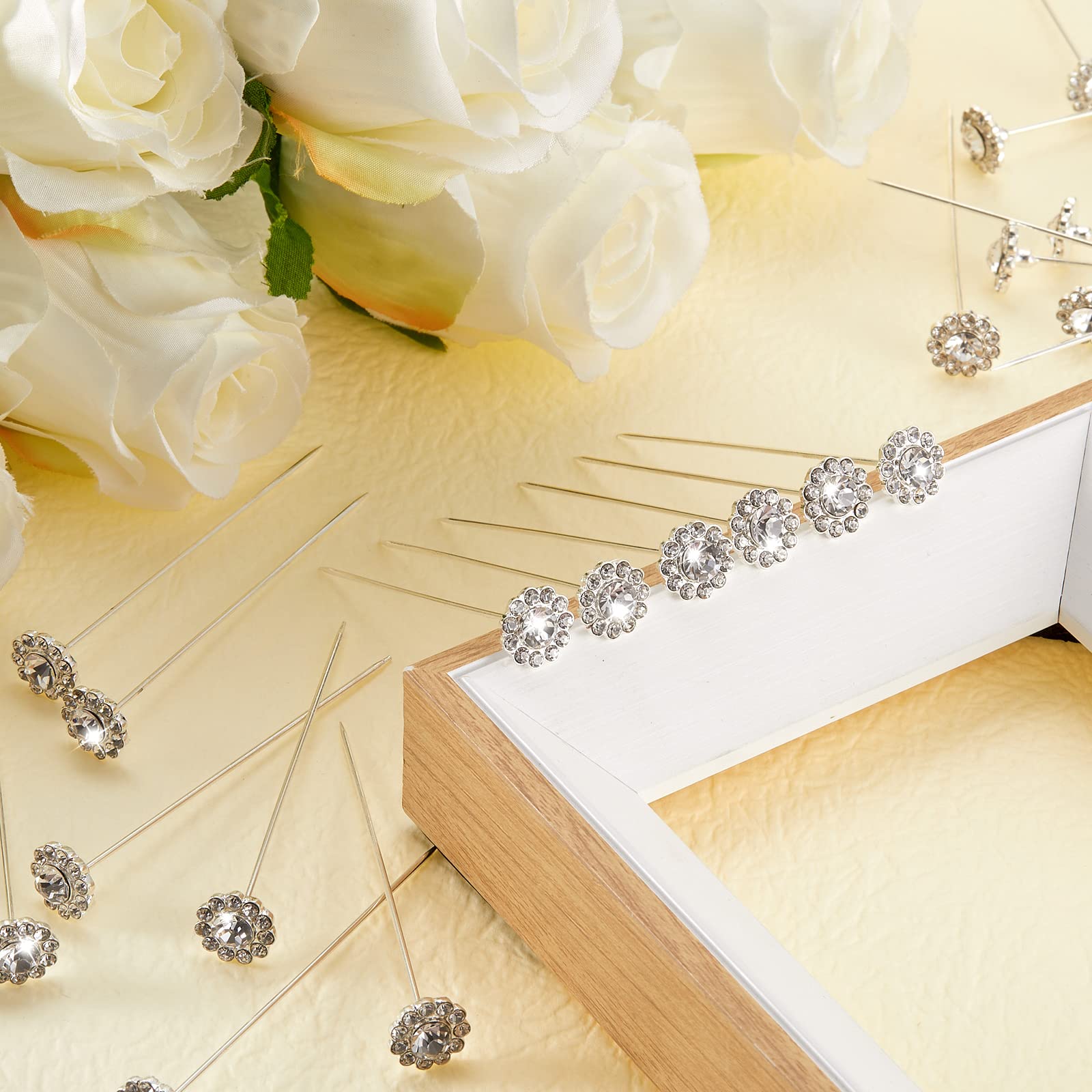50pcs Rhinestone Floral Pins for Wedding Bouquets & Corsages