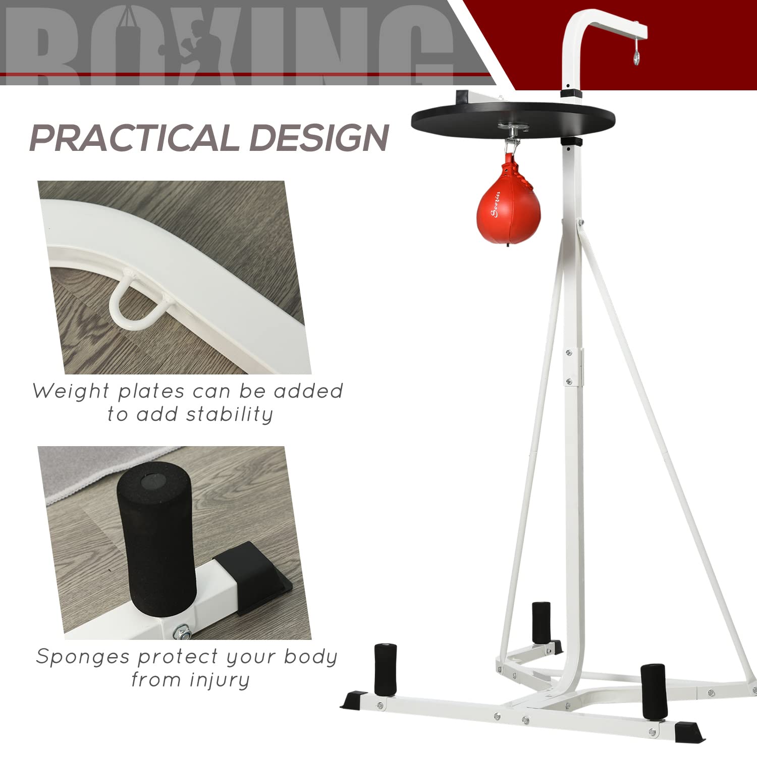 Soozier 2 in 1 Adjustable Height Punching Bag Stand with Weighted Base & Speed Bag - Heavy Duty Freestanding Boxing Stand for Home Gym, MMA Training, Kickboxing & Fitness Workouts