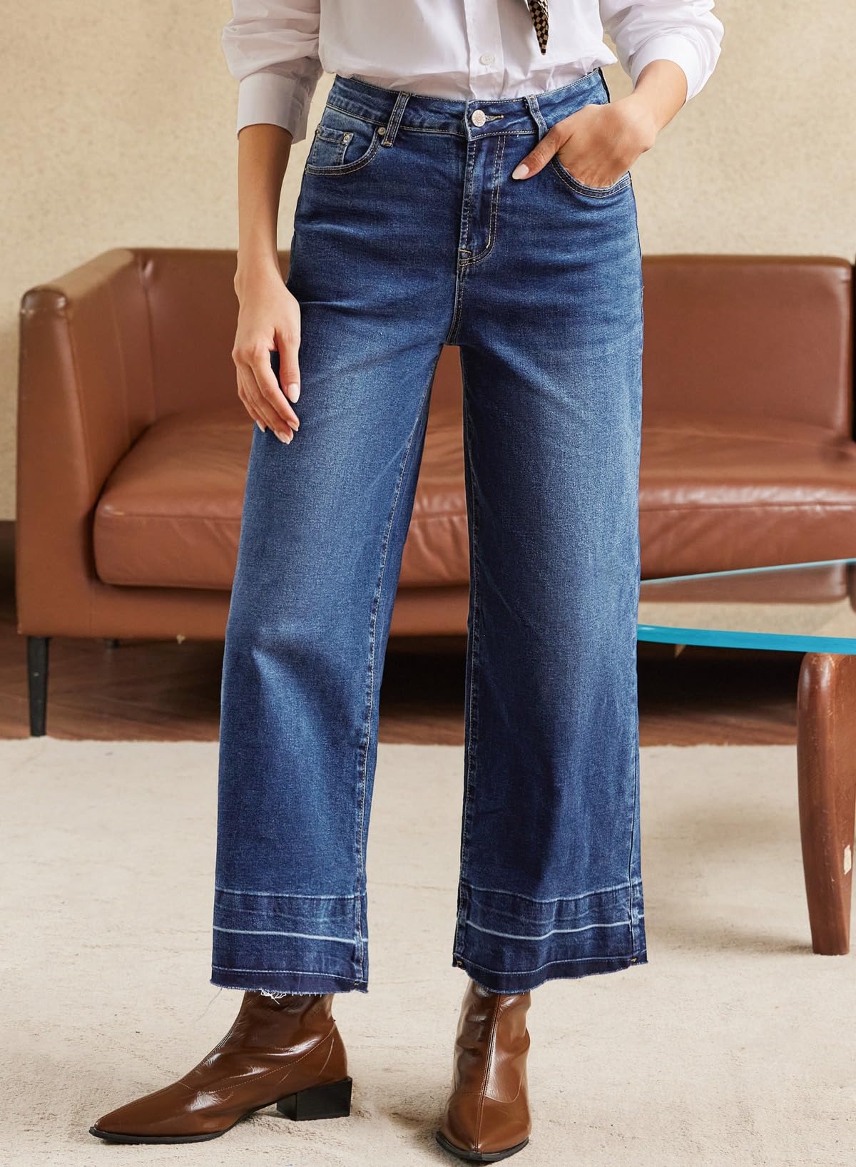 Stylish Women's High Waisted Wide Leg Jeans - Trendy Straight Leg Denim Pants for Casual & Office Wear | Comfortable Stretch Zimbaplatinum Fabric | Perfect for Everyday Outfits & Date Nights