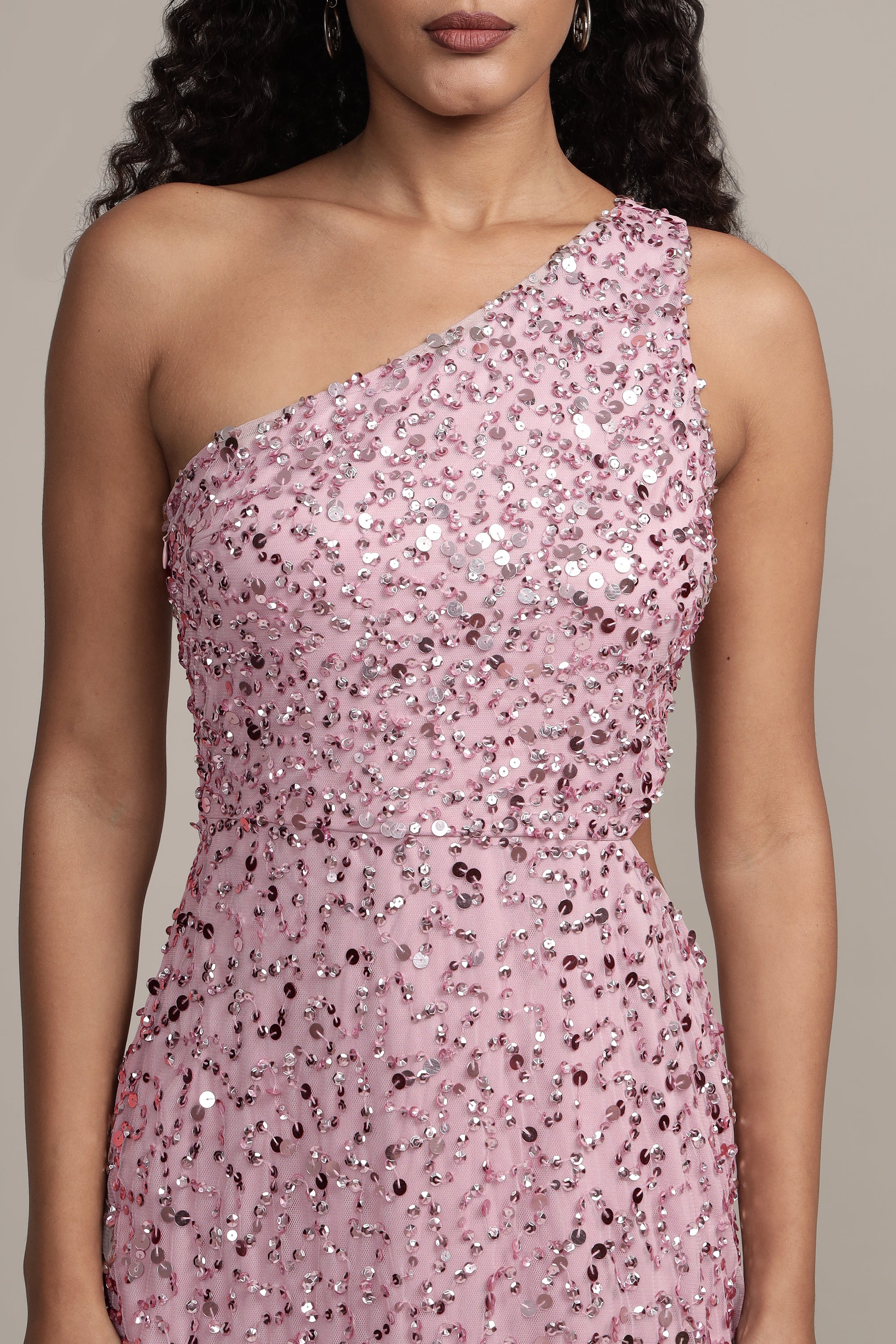 **Naeve One Shoulder Sequin Dress in Pink - Elegant Party Gown for Prom, Evening Events & Special Occasions**