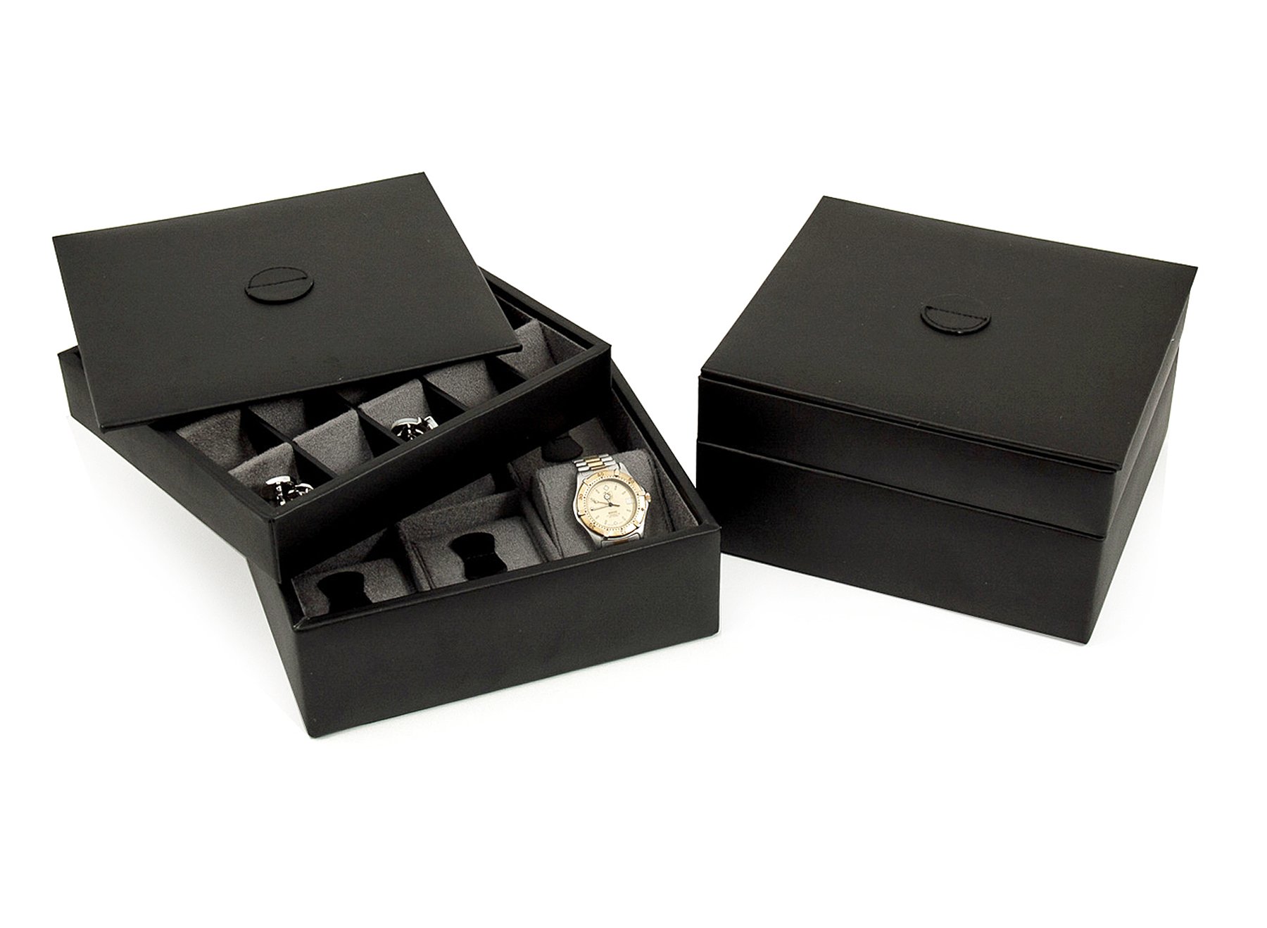 Premium Black Leather Watch Box with Cufflink Storage - Luxury Watch Organizer Case for Men - Perfect Gift for Watch Collectors & Business Professionals (Office, Travel, Home Display)
