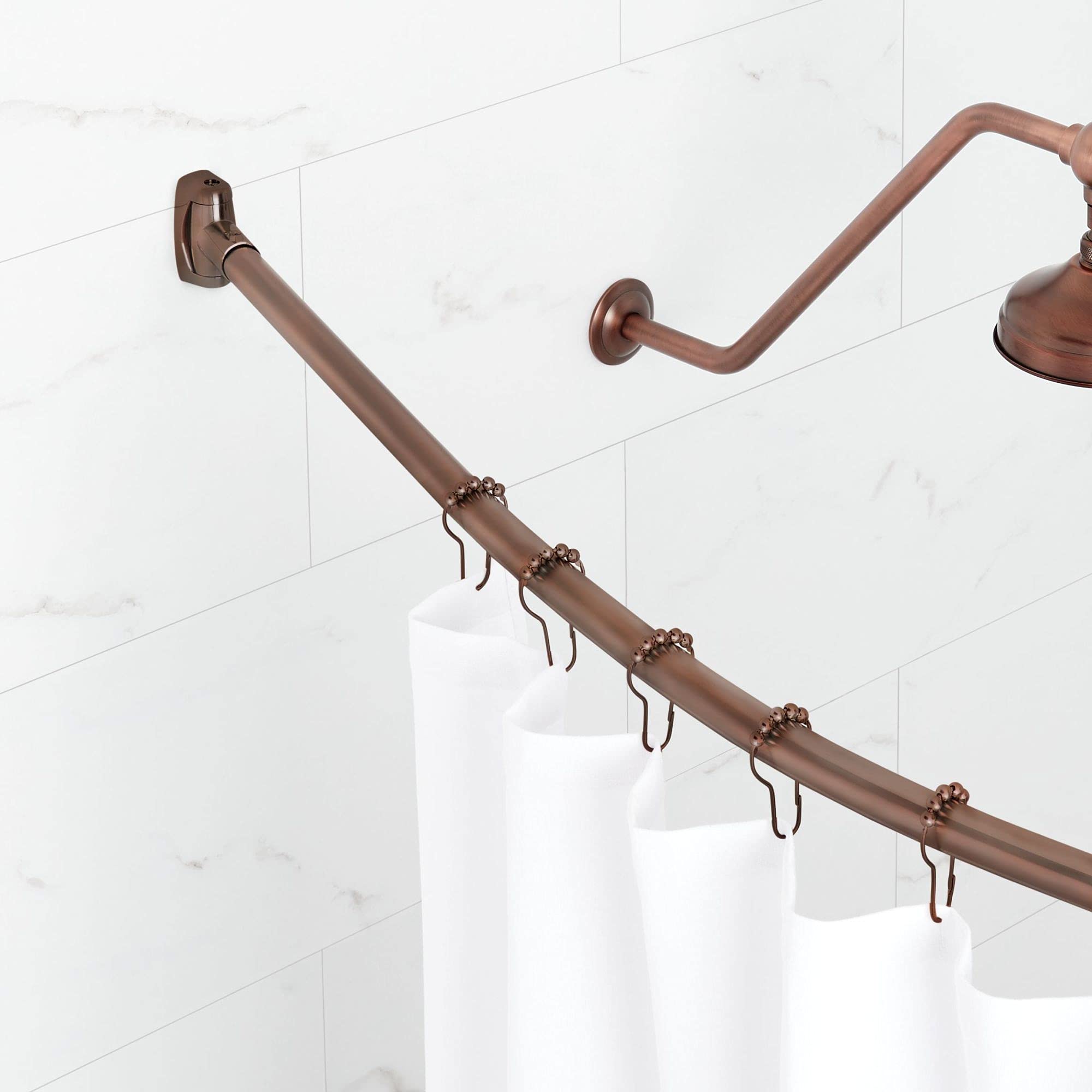 Signature Hardware 466758 60-Inch Curved Brass Shower Rod in Brushed Gold - Heavy Duty Bathroom Shower Curtain Rod for Walk-In Showers and Bathtubs - Rust-Resistant & Adjustable Design