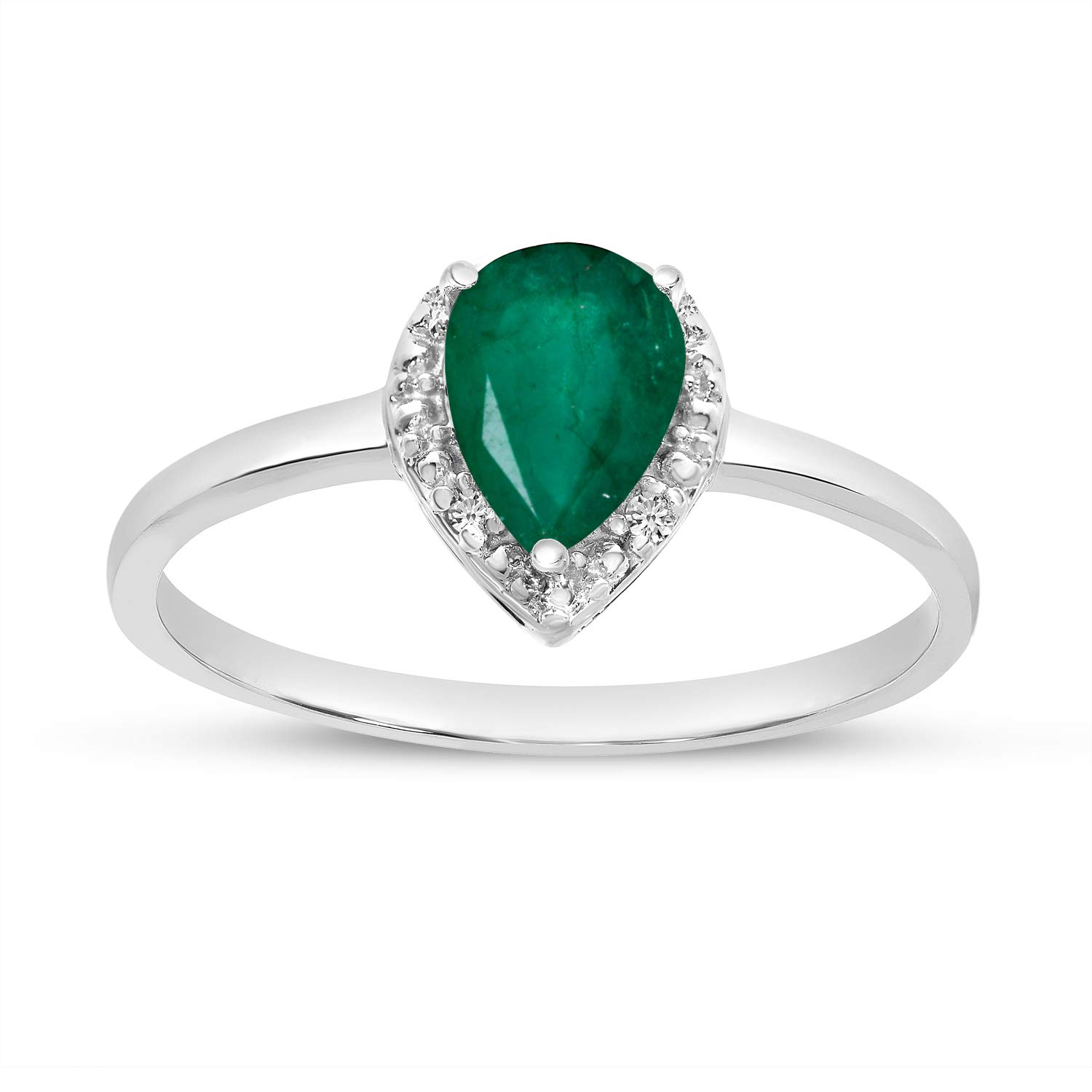 10K White Gold Pear-Cut Emerald and Diamond Engagement Ring for Women - Elegant Wedding, Anniversary, or Gift Jewelry