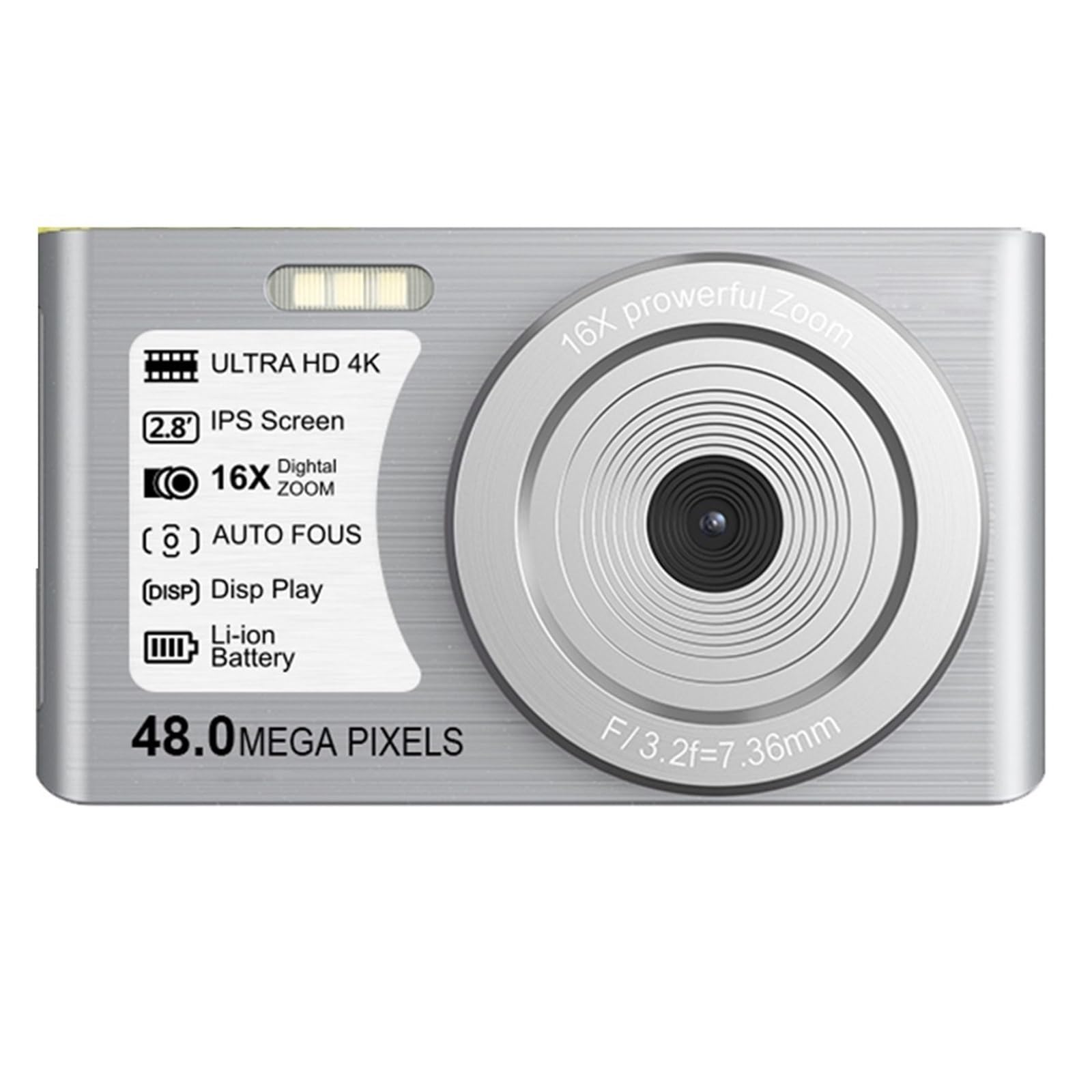 **MZZYG 48MP Digital Camera with 4K UHD Video, Auto Focus & Time Lapse - Compact Camcorder for Kids, Outdoor Photography (64GB SD Card, Silver) - Perfect for Travel, Vlogging & Family Adventures**