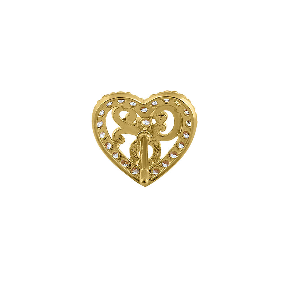 14K Solid Yellow Gold CZ Heart Stud Earrings for Women - Elegant Valentine's Day Gift, Anniversary Present & Everyday Jewelry
