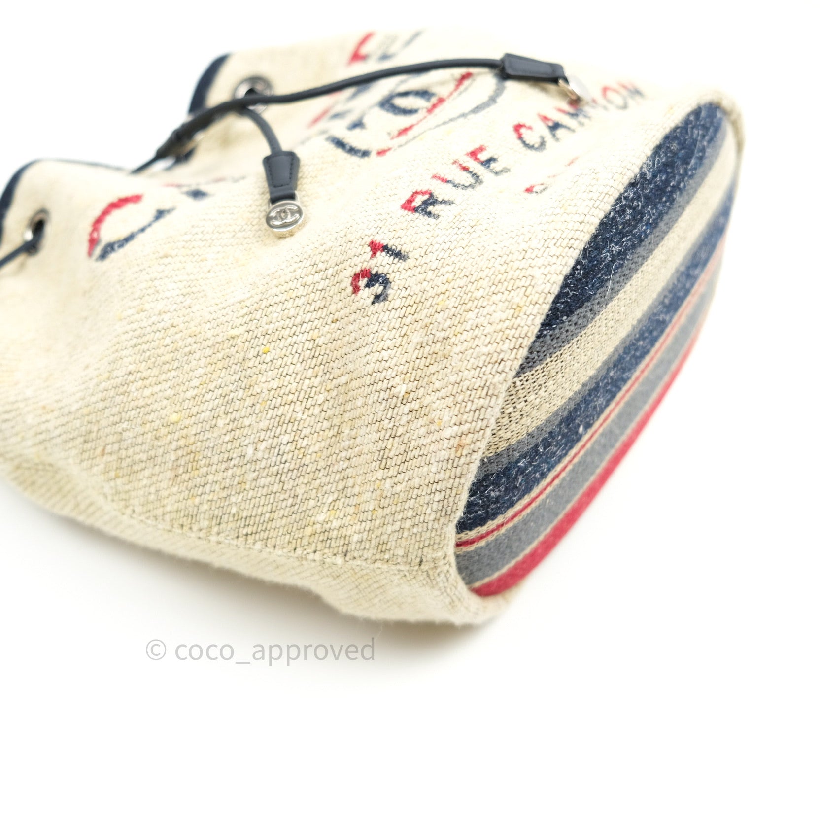 Chanel Canvas Deauville Drawstring Bag in Beige & Red - Luxury Tote for Women, Perfect for Beach, Travel & Everyday Use