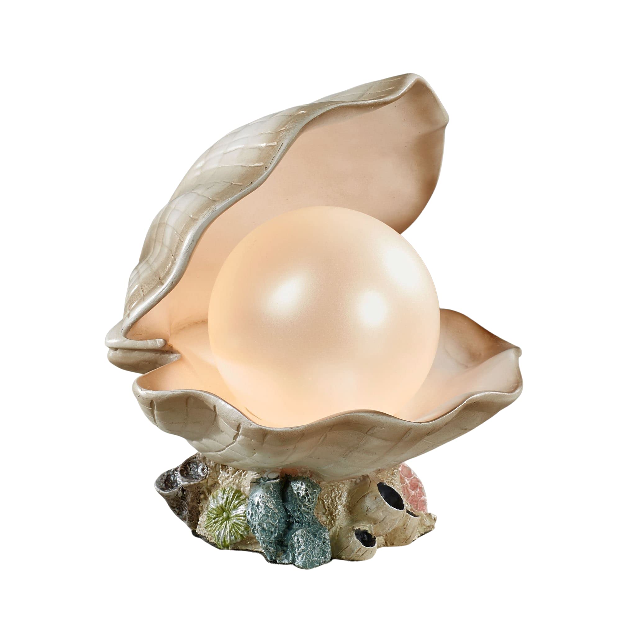 Handcrafted Resin Clam Pearl Accent Lamp - 7 Inch Ivory Coastal Night Light with Ocean Bulb & Shell Decor | Perfect for Beach House, Nautical Nursery, or Coastal-Themed Bedroom Lighting