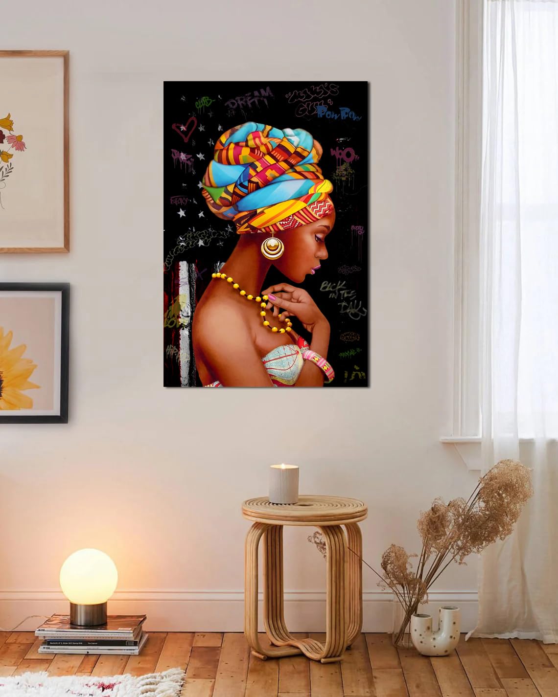 African Queen Wall Art - Framed Black Canvas Decor for Living Room