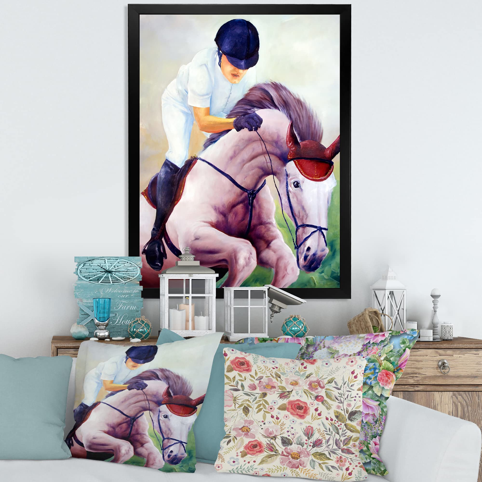 DesignQ Galloping Horse Farmhouse Framed Wall Art - Rustic Home Decor for Living Room, Bedroom & Office