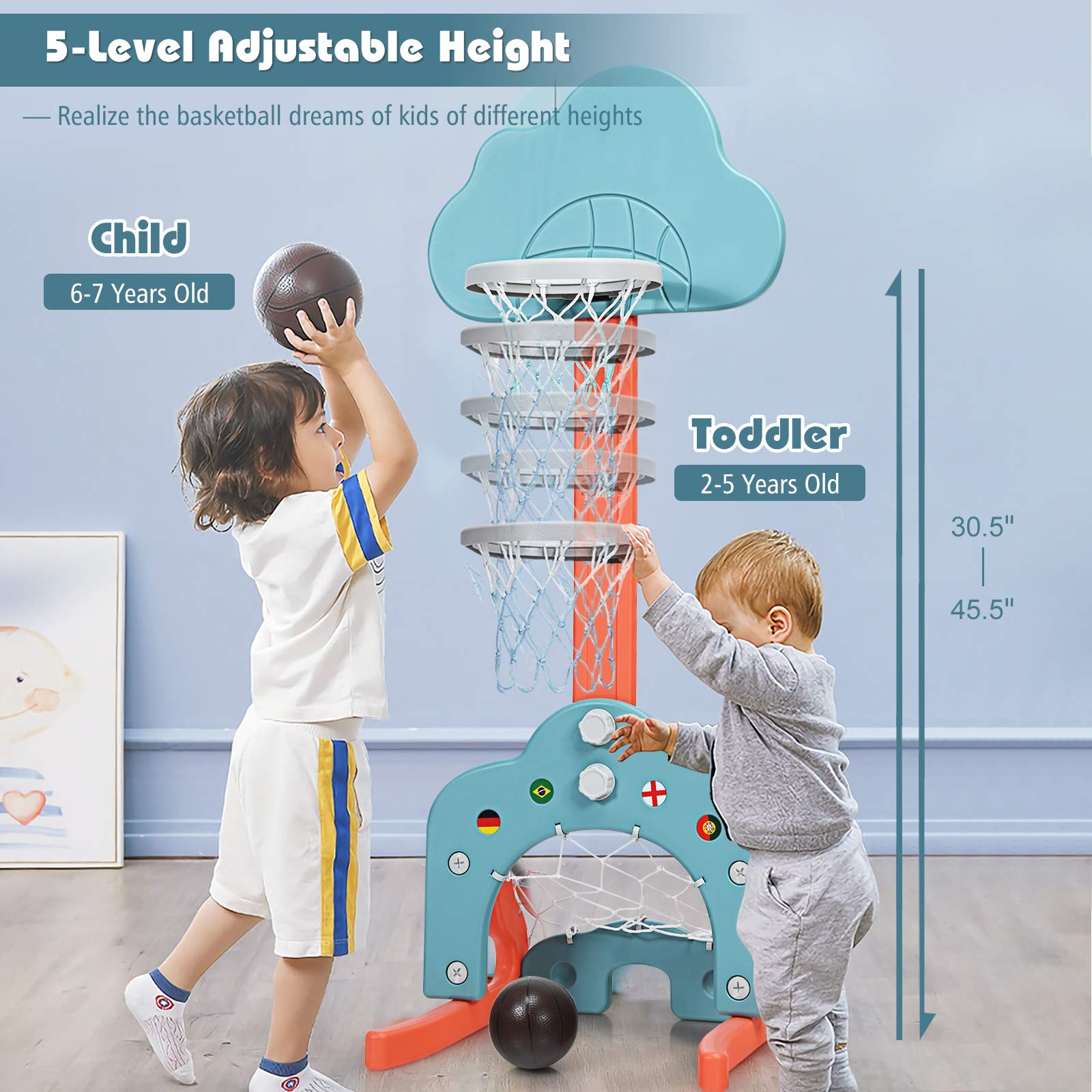 Costzon Adjustable Kids Basketball Hoop Set - Indoor/Outdoor Sports Toy for Toddlers - Perfect Gift for Birthday & Playtime