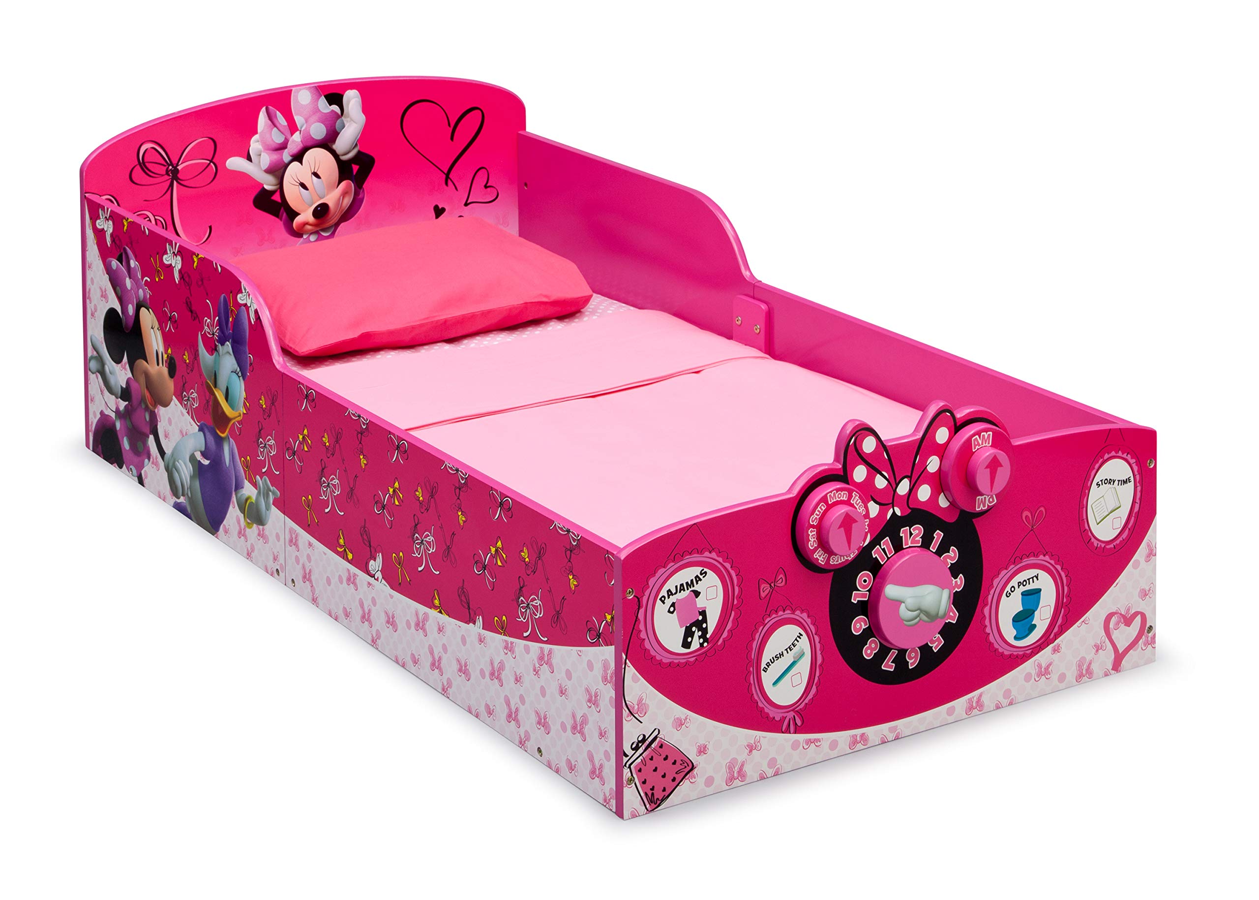 Delta Children Disney Minnie Mouse Interactive Wood Toddler Bed with Serta Perfect Slumber Dual-Sided Mattress - Recycled Fiber Core Toddler Bed Set for Girls' Room | Nursery Furniture for Toddlers 2-5 Years Old