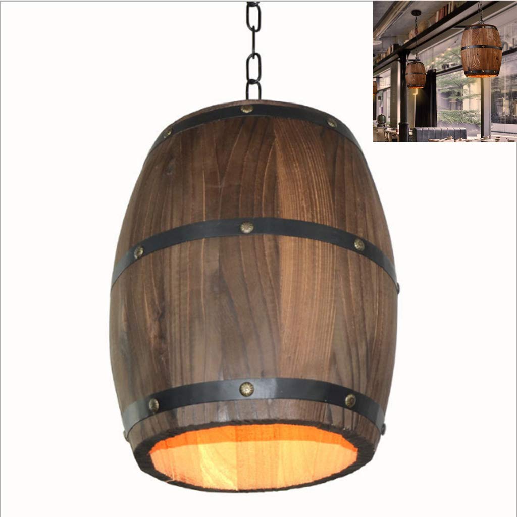Vintage Wood Cask Pendant Light - 1-Light Retro Barrel Chandelier for Dining Room, Wine Cellar, Pub & Cafe Decor | Rustic Industrial Loft Lighting Fixture