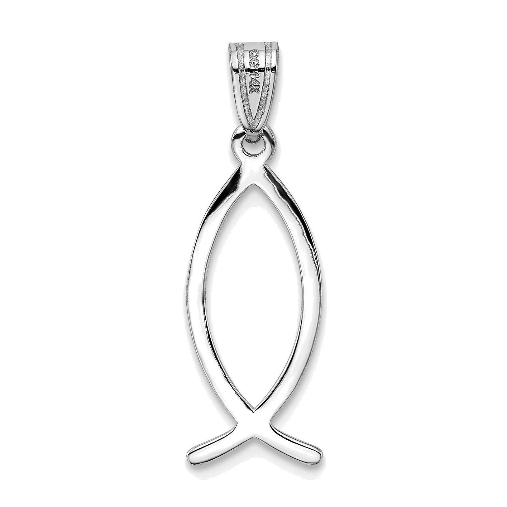 Bonyak 14K White Gold Ichthus Fish Pendant Necklace - Christian Religious Jewelry for Women & Men - Perfect for Baptism, Church, Daily Wear & Gifts