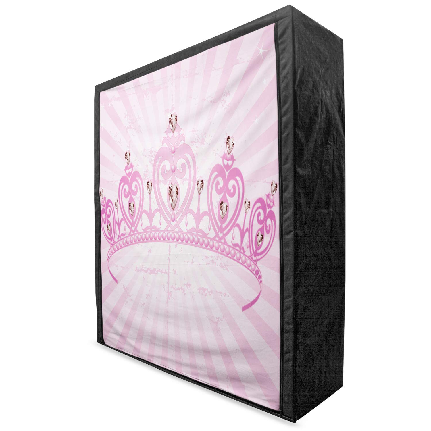 Ambesonne Queen Size Portable Fabric Wardrobe - Pink Heart Cartoon Crown Design, 59