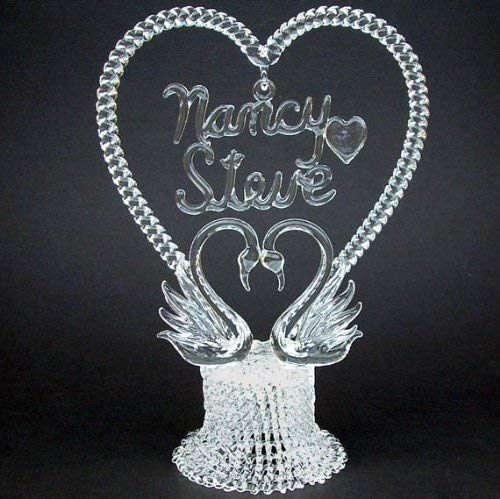 Custom Hand-Blown Glass Wedding Cake Topper with Elegant Swans - Perfect for Anniversary, Engagement & Romantic Wedding Decorations