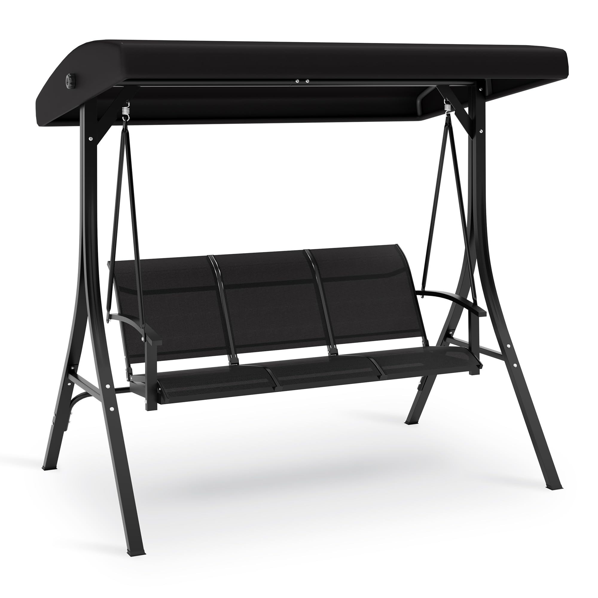 GARVEE 3-Seat Outdoor Patio Swing with Adjustable Canopy - Sturdy Steel Frame Porch Swing Chair for Backyard, Garden & Poolside - Perfect for Relaxing, Lounging & Enjoying Outdoor Spaces (Black)