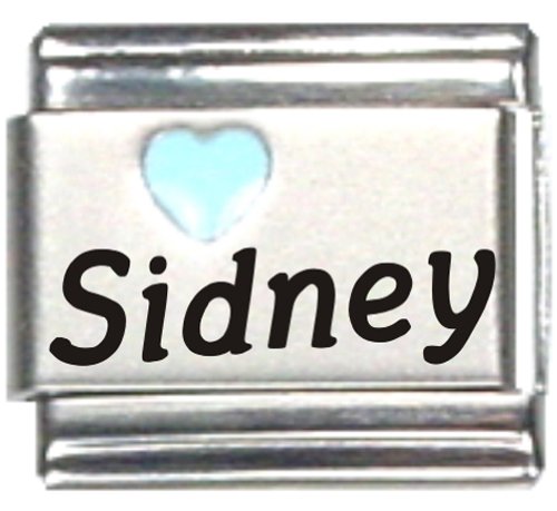 Sidney Light Blue Heart Laser Engraved Italian Charm Link Bracelet - Personalized Name Jewelry Gift for Women, Best for Valentine's Day, Anniversary & Birthday Presents