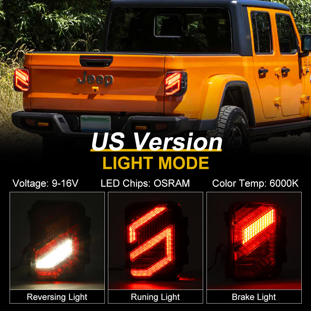 LED Tail Lights for Jeep Gladiator JT 2020-2022 - High Performance Brake Lights, Reverse Lights & Turn Signal Lights | Off-Road & Night Driving Safety Accessories