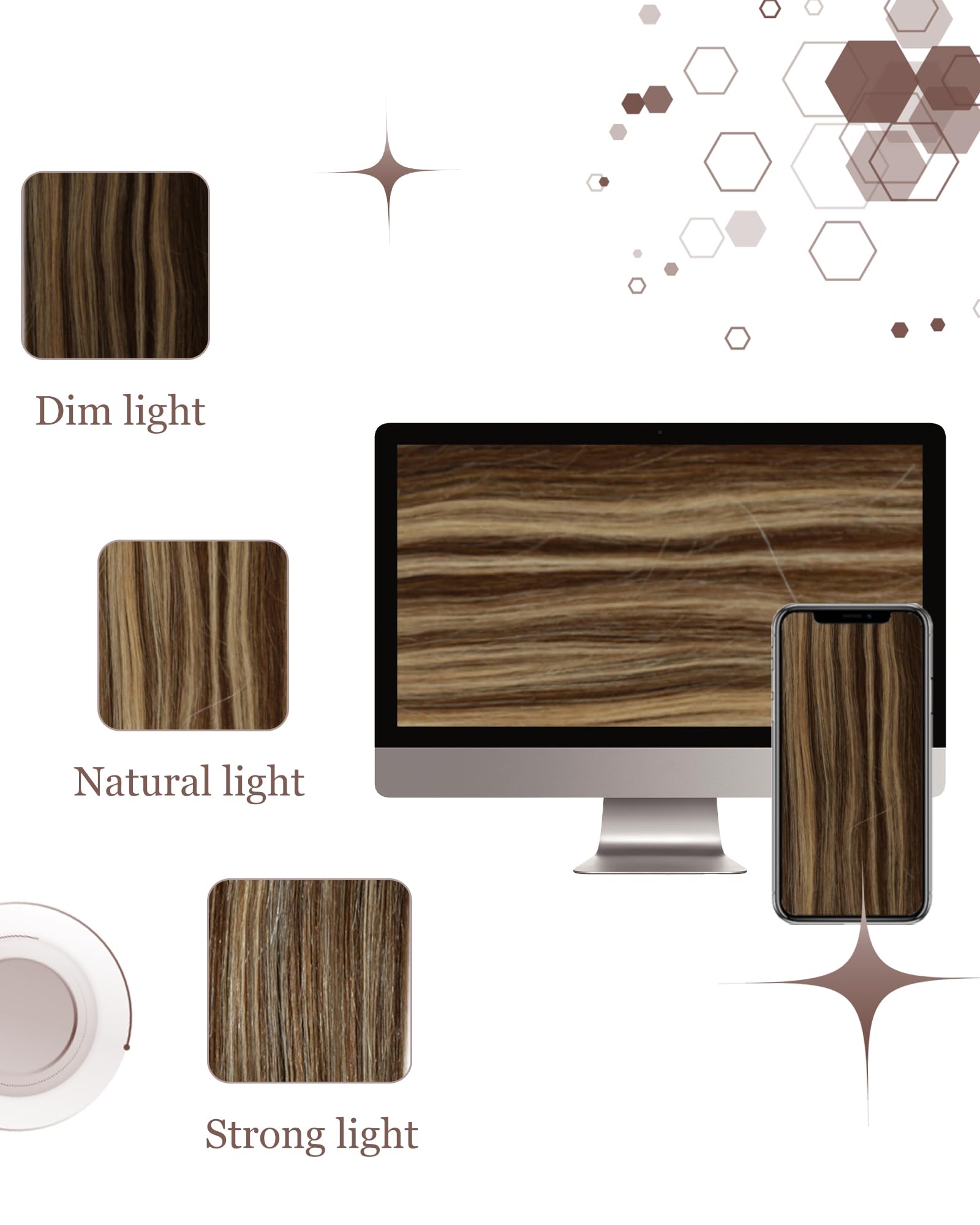 Hetto 22 Inch Clip-in Hair Extensions - 100% Real Human Hair, Long Straight, #4 Brown Highlights & #27 Honey Blonde, 5-Piece Set (80g) - Perfect for Parties, Weddings & Daily Styling