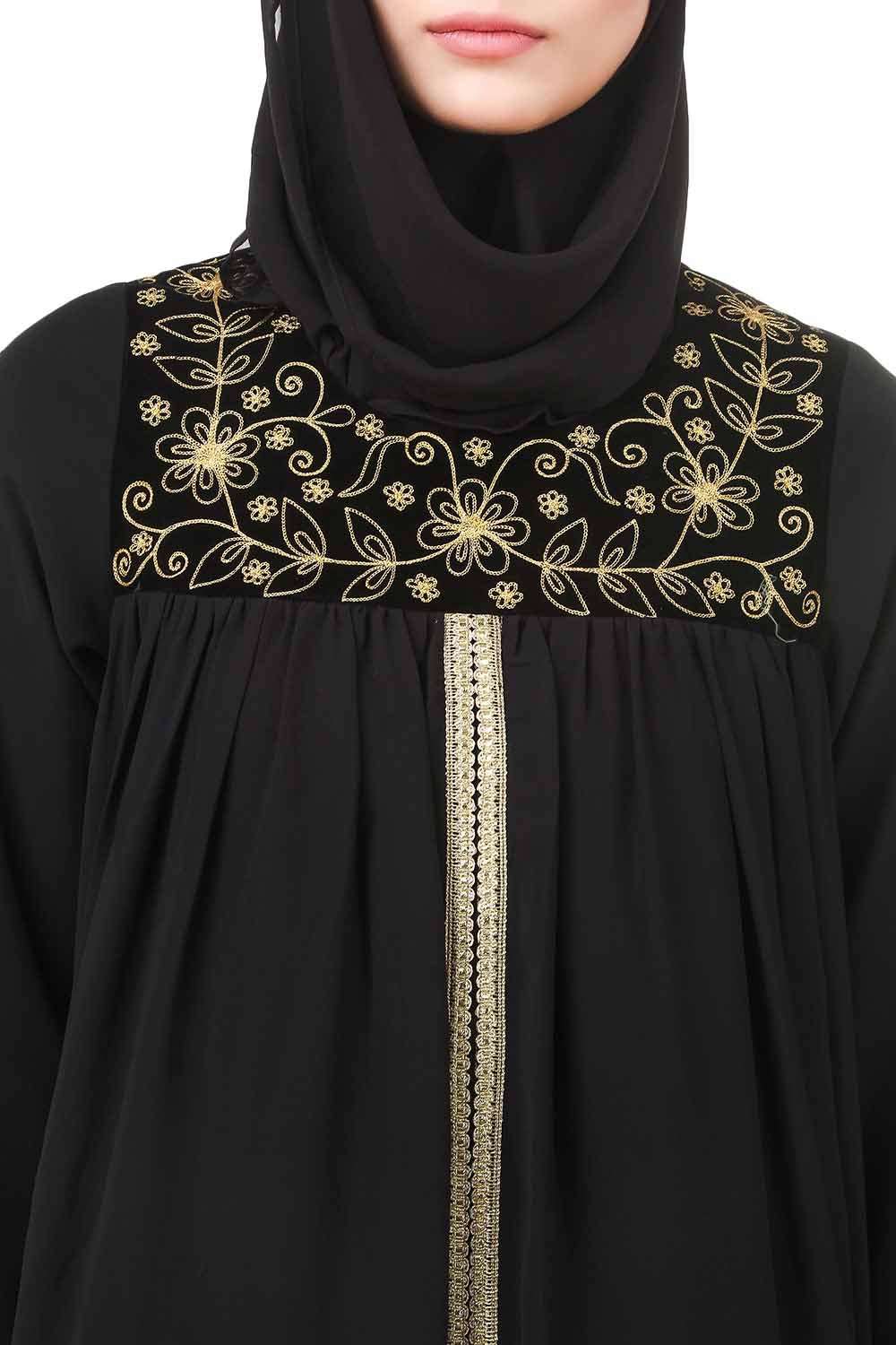 Elegant Black Dual Layer Nida & Georgette Embroidered Abaya Dress AY 707 - Perfect for Islamic Prayer, Special Occasions & Modest Fashion