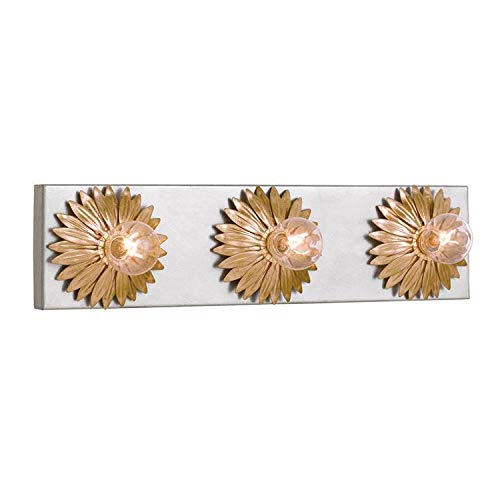 Crystorama Broche 3-Light Bathroom Vanity Light Fixture in Antique Gold & Silver Finish - Perfect for Bathroom, Powder Room, and Dressing Room Lighting