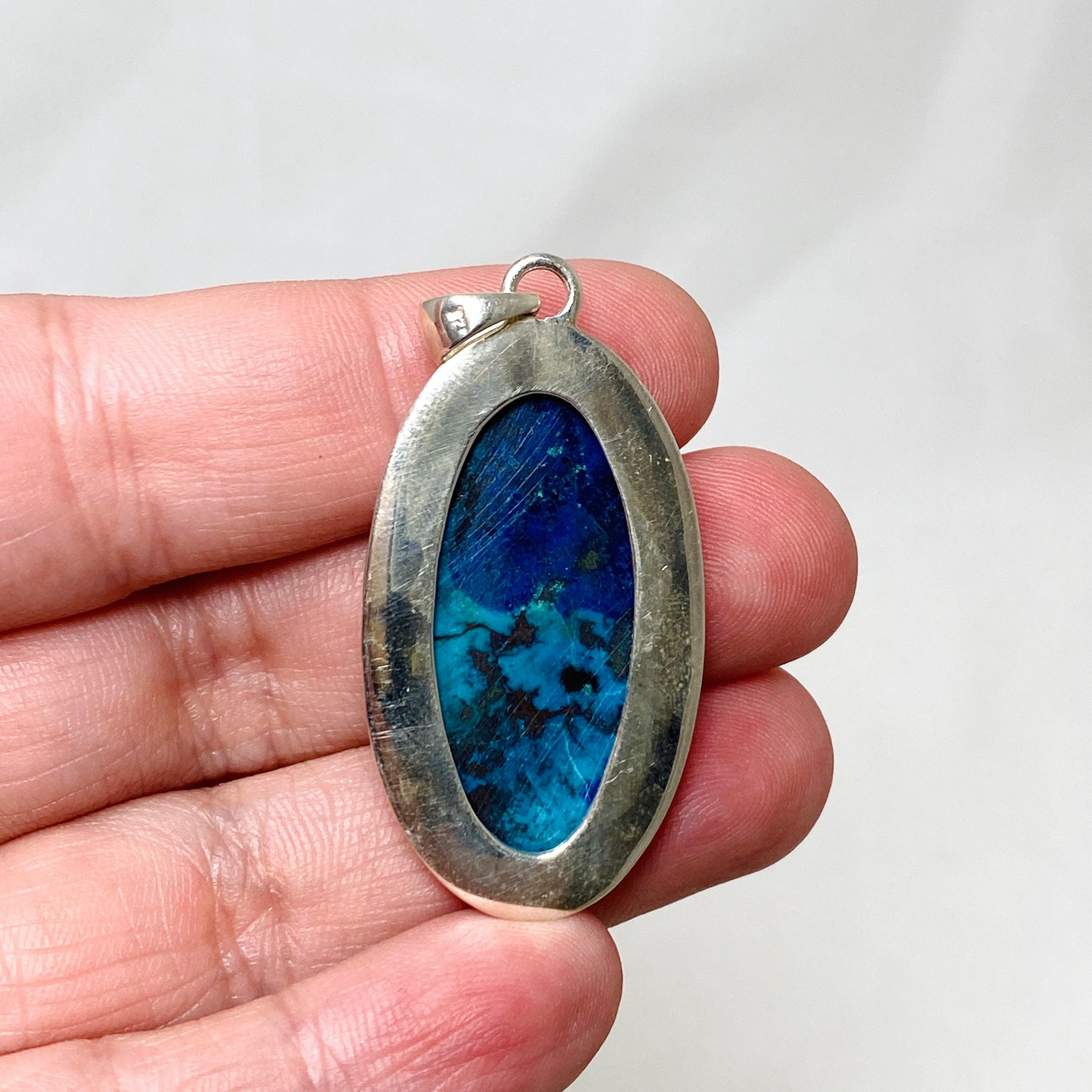 Natural Shattuckite with Cuprite Oval Pendant Necklace - Handcrafted Hammered Silver Jewelry KPGJ4417 | Healing Crystal Gift for Meditation & Spiritual Energy