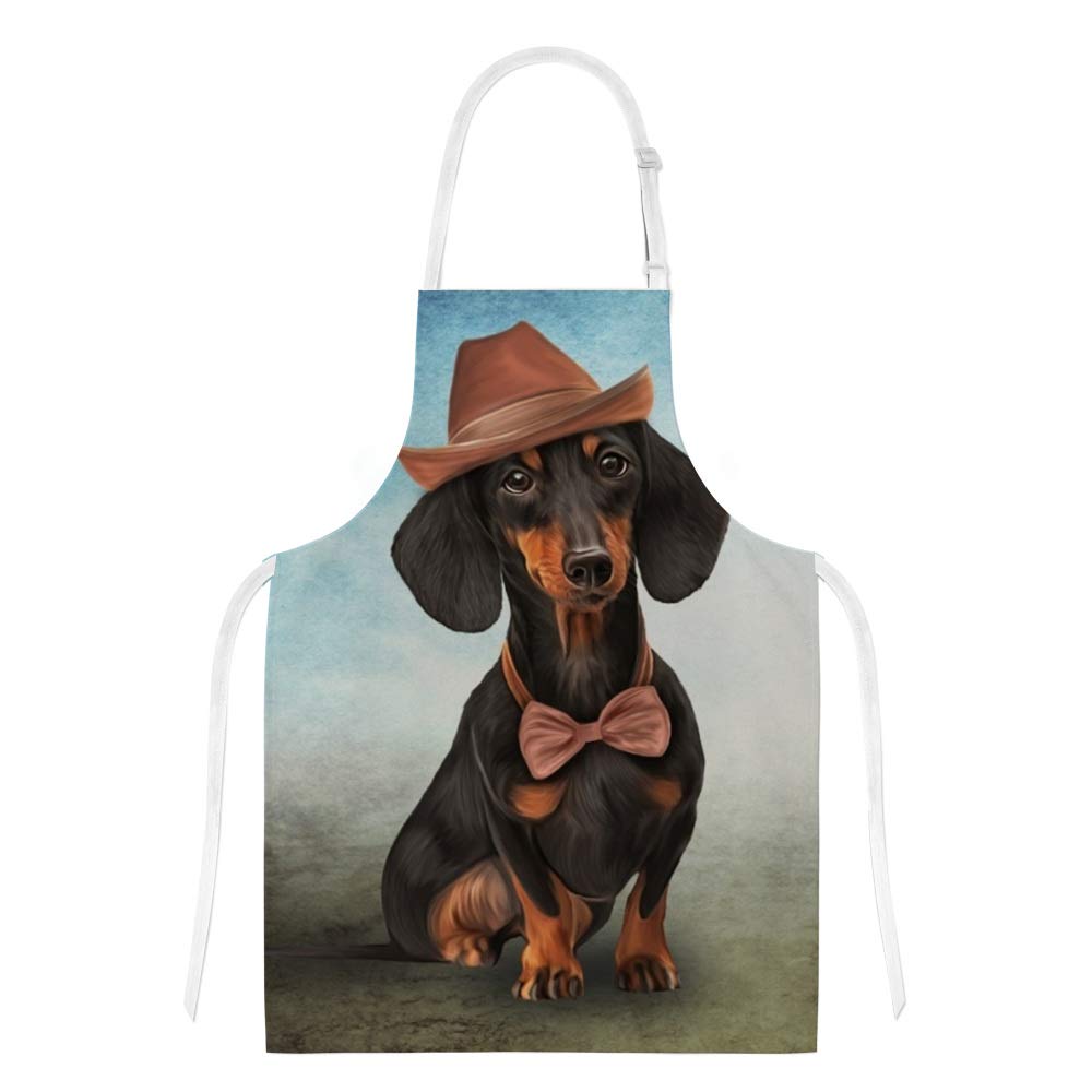 Dachshund Dog Print Adjustable Kitchen Apron with Pockets, Oven Mitt & Pot Holder Set (3-Piece) - Perfect for Cooking, Baking, Grilling & Home Kitchen Use
