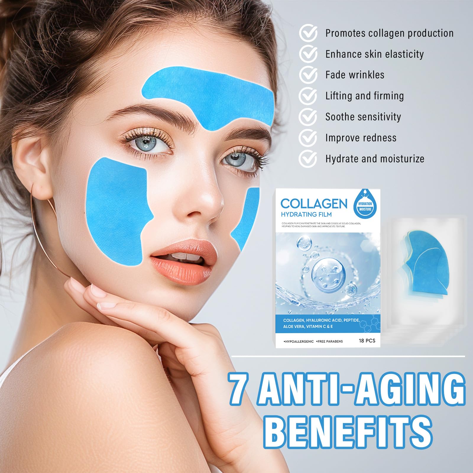 Best Collagen Face Mask for Anti-Aging - Deep Hydrating Bio-Collagen Sheet Mask to Boost Skin Elasticity & Reduce Wrinkles - Forehead & Frown Line Patches for Fine Lines - Perfect for Nighttime Skincare & Spa Treatments