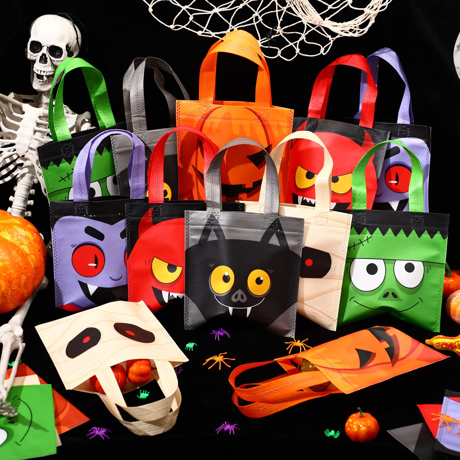 30 Pcs Halloween Candy Bags - Reusable Non-Woven Goodie Bags with Handles for Trick or Treat, Birthday & Party Favors - 6 Cute Designs for Halloween, Baby Shower & Theme Party Decorations (Perfect for Candy, Gifts & Party Supplies)