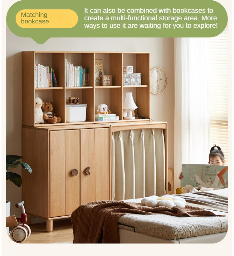 Solid Wood Beech & Rubber Kids Wardrobe - Multi-Functional Storage Cabinet for Bedroom, Nursery, and Playroom Organization