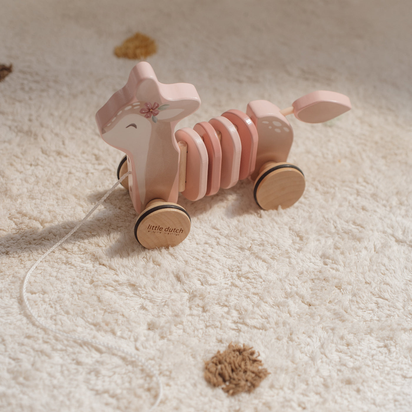 Fairy Garden Pull Along Wooden Deer Toy - Handmade Wooden Pull Toy for Toddlers & Kids - Perfect for Imaginative Play, Outdoor Adventures & Garden Decor